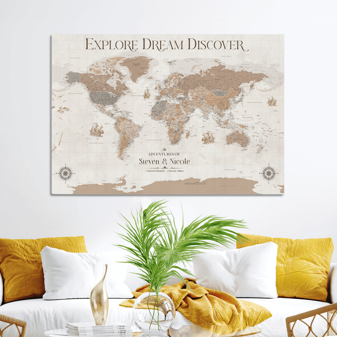 95738134-MGV-CV-36X24-Custom Push Pin World Map Wall Canvas Print – Personalized Travel Tracker with Pins – Framed Large Multi-Size Canvas for Home Office Decor