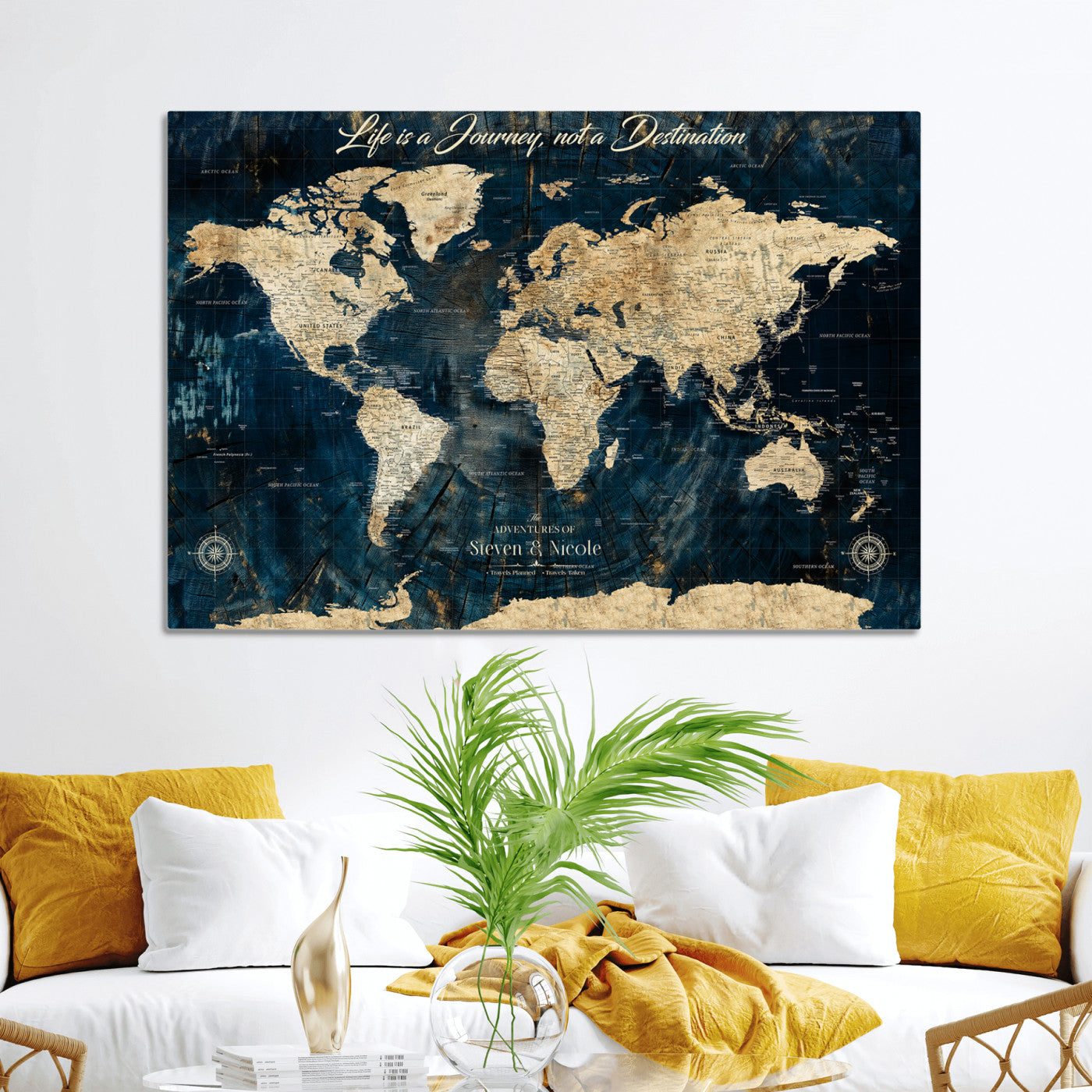 23551206-MGV-CV-36X24-Custom Push Pin World Map Wall Canvas Print – Personalized Travel Tracker with Pins – Framed Large Multi-Size Canvas for Home Office Decor