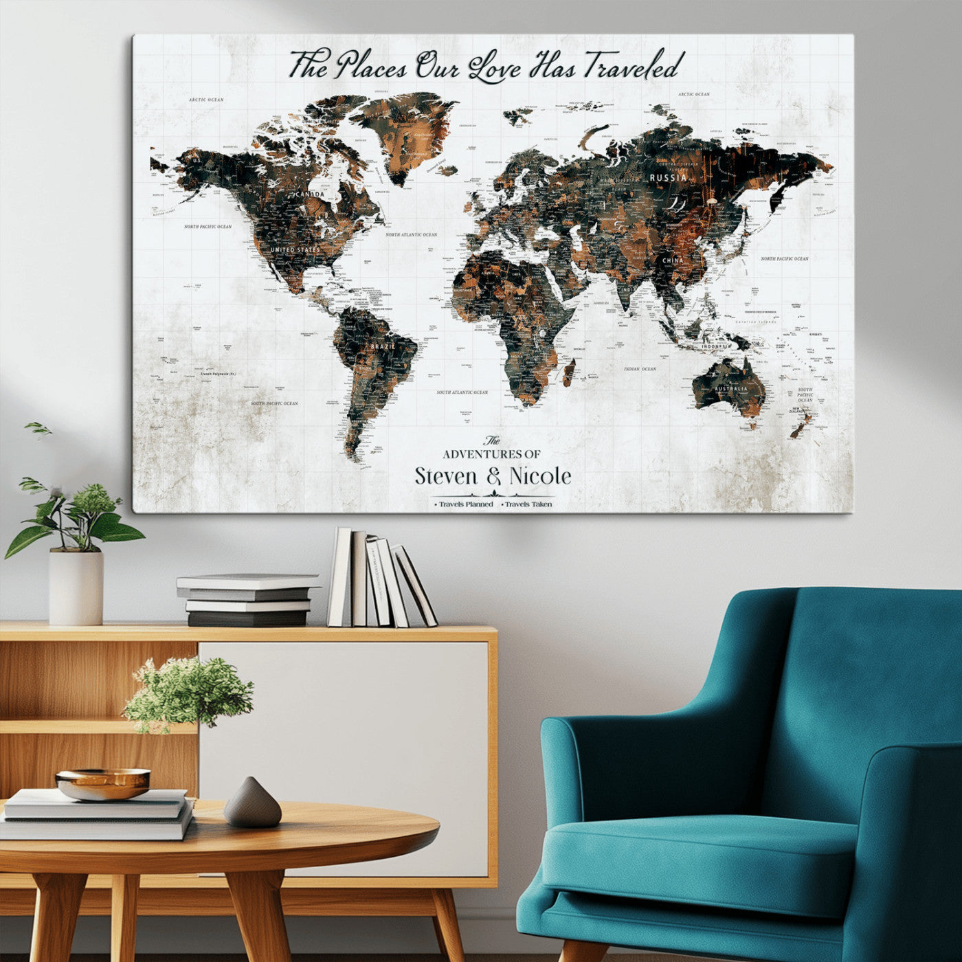 89231588-MGV-CV-36X24-World Travel Map with Pins – Framed Canvas Print to Track Adventures and Create a Visual Travel Journal, Ideal Wall Art for Home - H17