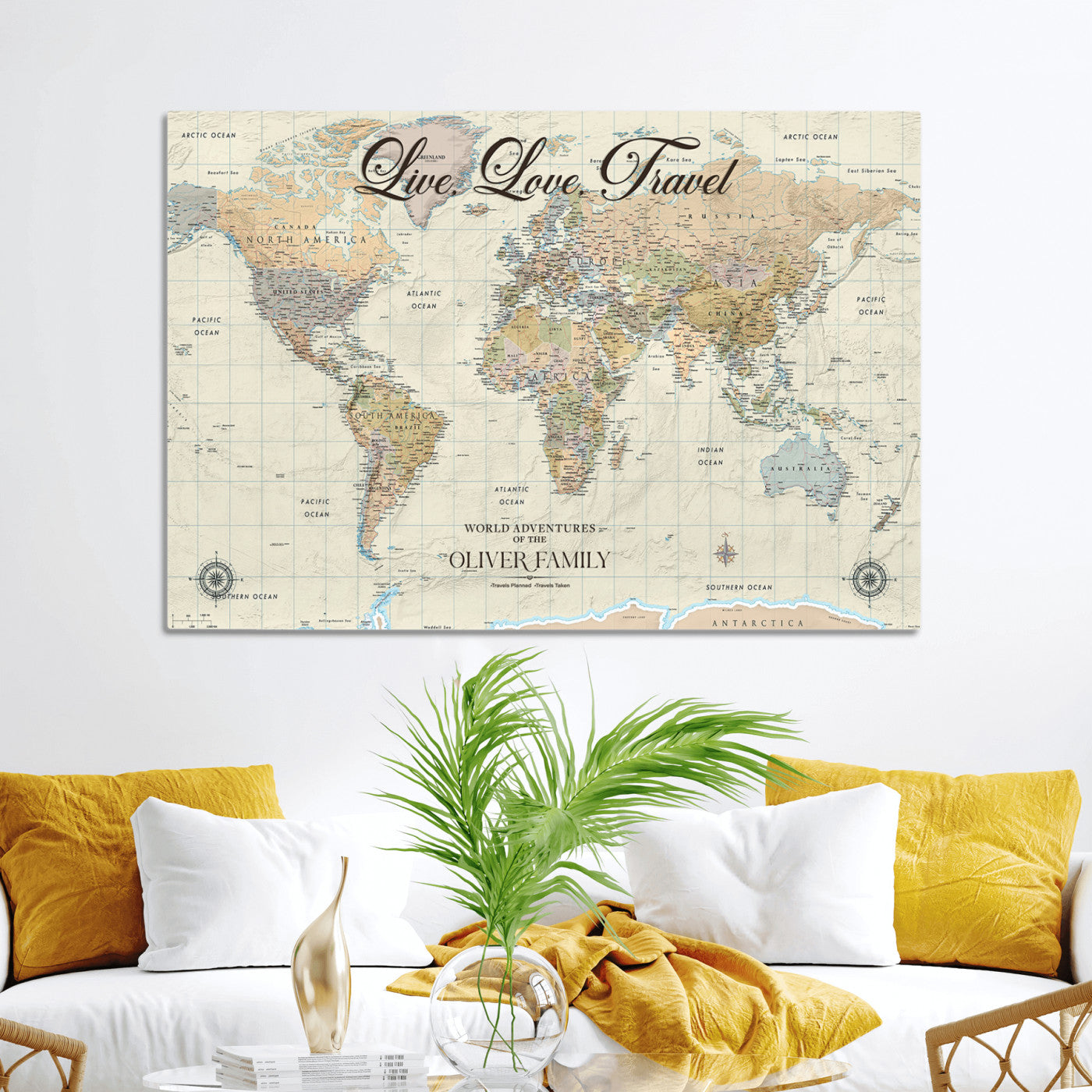 49563244-MGV-CV-36X24-Custom Push Pin World Map Wall Canvas Print – Personalized Travel Tracker with Pins – Framed Large Multi-Size Canvas for Home Office Decor