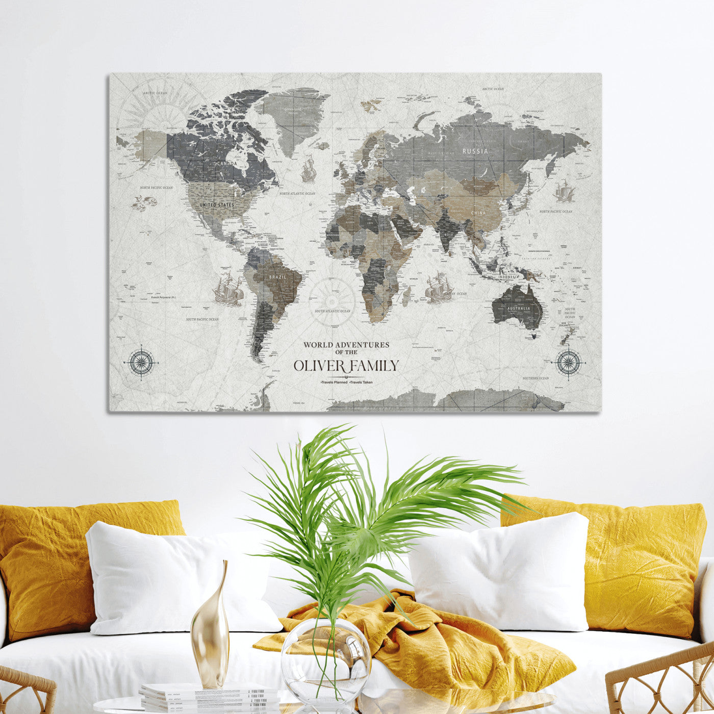 24596128-MGV-CV-36X24-Custom Push Pin World Map Wall Canvas Print – Personalized Travel Tracker with Pins – Framed Large Multi-Size Canvas for Home Office Decor