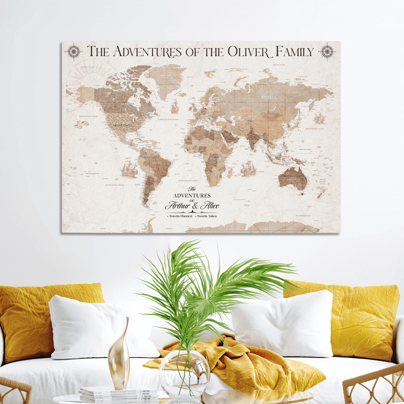 58395047-MGV-CV-36X24-Custom Push Pin World Map Wall Canvas Print – Personalized Travel Tracker with Pins – Framed Large Multi-Size Canvas for Home Office Decor