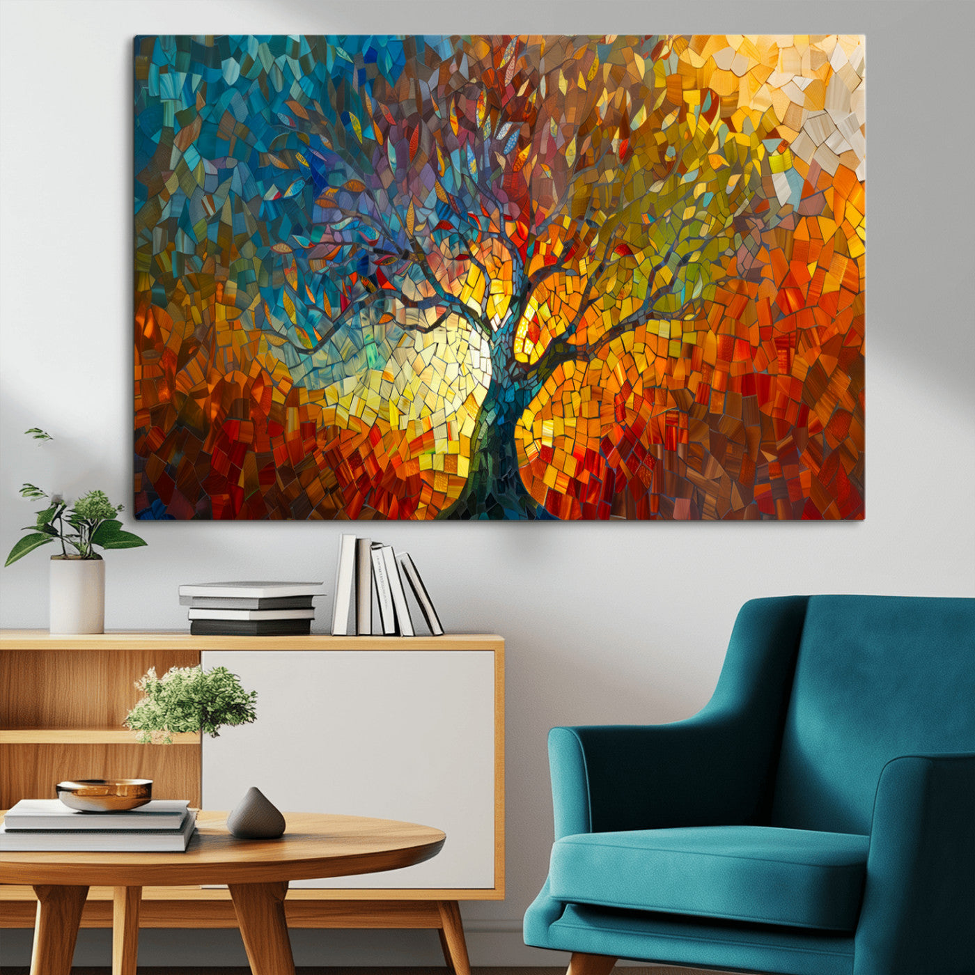 MGV-CV-36X24 - Mosaic Tree Canvas Wall Art – Vibrant Abstract Nature Design, Colorful Decor for Living Room, Bedroom, or Creative Spaces