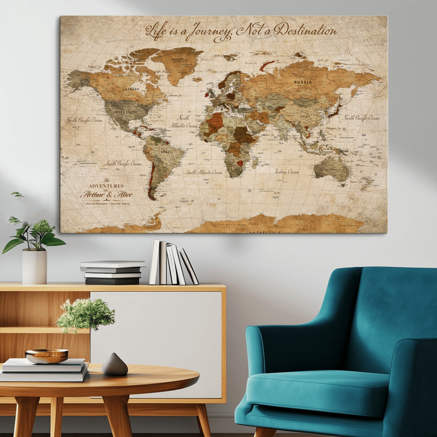 78211415-MGV-CV-36X24-Customize Push Pin World Map Wall Canvas Print – Personalized Travel Tracker with Pins – Framed Custom Quotie Canvas for Home Office Decor