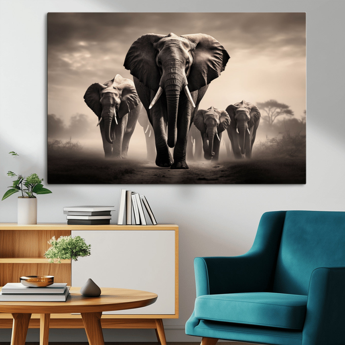 48598F10-MGV-CV-36X24-Elephant Family Wall Art Canvas Print, Framed Elephant Wall Art Home Decor
