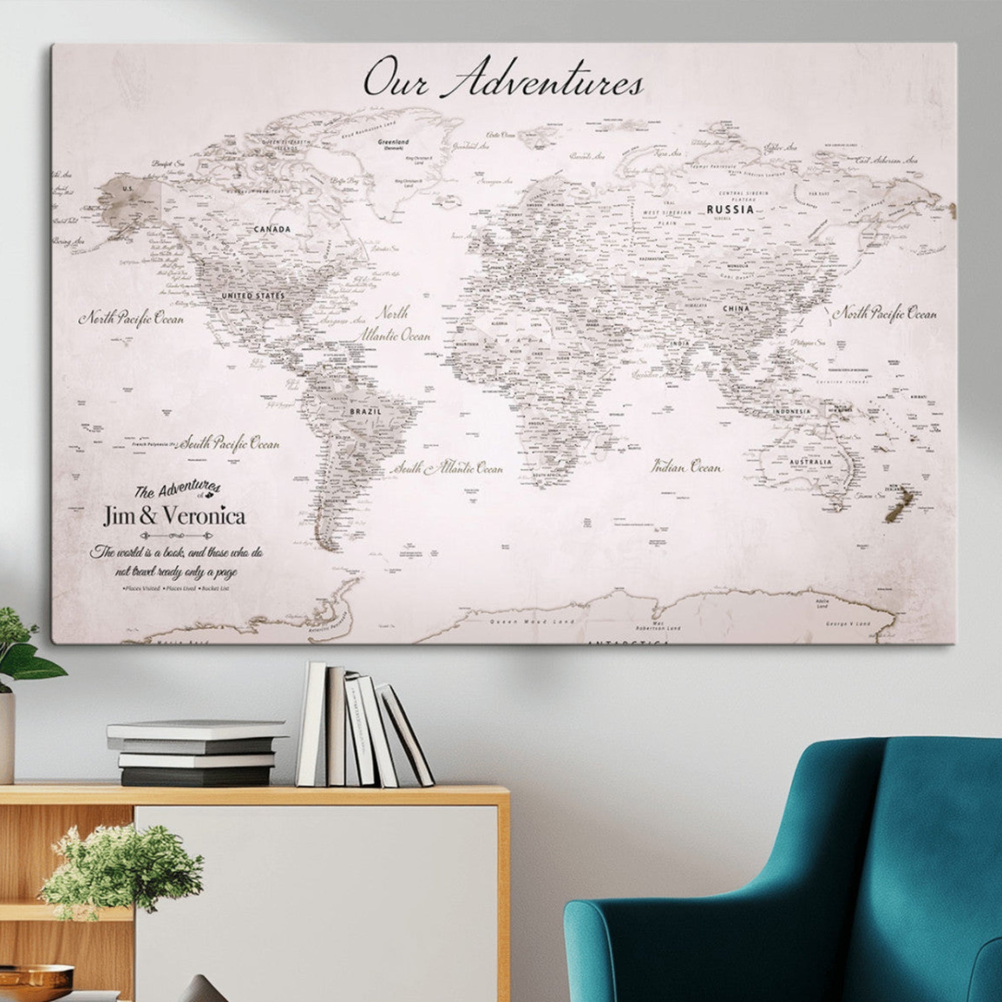 Rehber01-MGV-CV-36X24-Personalized Push Pin World Map Canvas Print – Custom Framed Travel Tracker Artwork with Pins for Home and Office Decor