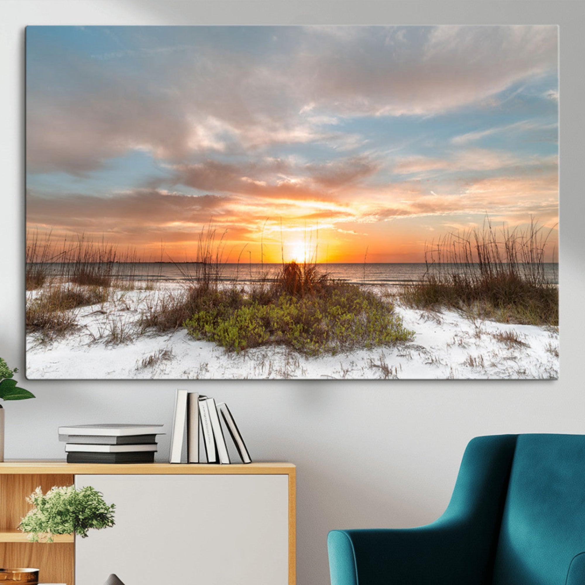 58266230-MGV-CV-36X24-Sunset Beach Wall Art Print – Coastal Canvas Ocean Landscape Artwork for Home, Office, Living Room