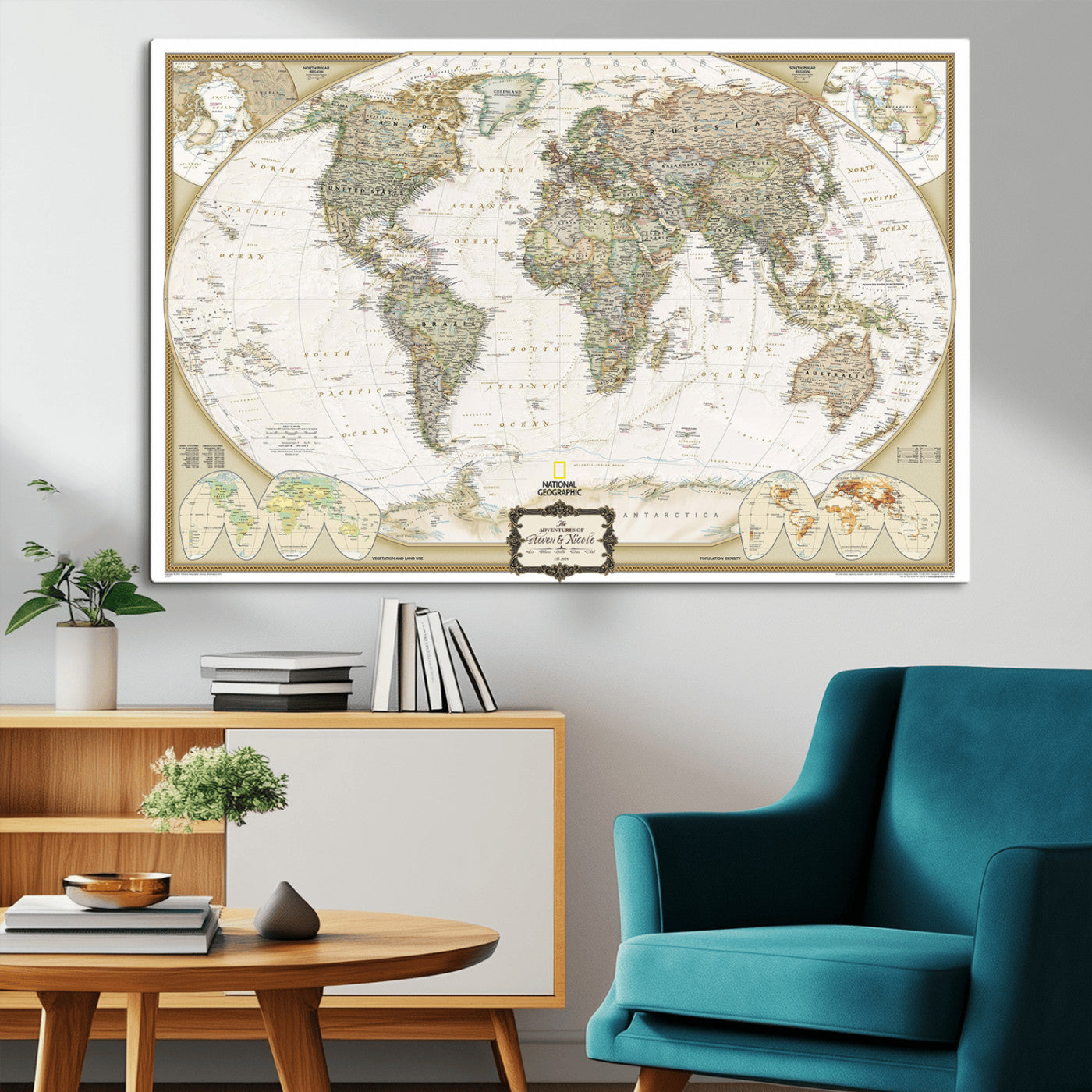 62071694-MGV-CV-36X24-Custom Push Pin World Map Wall Art Canvas Print – Personalized National Geopraphic Map for Travel