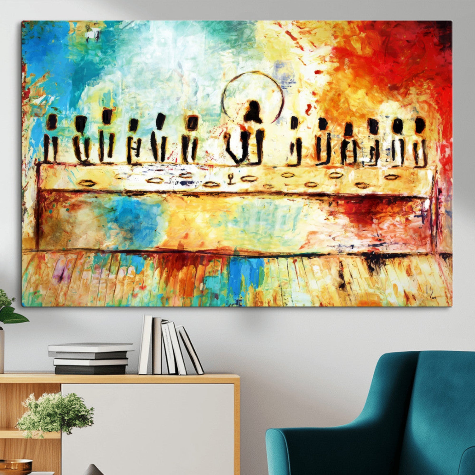YKE34632598CR-MGV-CV-36X24-Abstract Last Supper Wall Art – Apostles Canvas Print Religious Painting Spiritual Decor for Home, Office