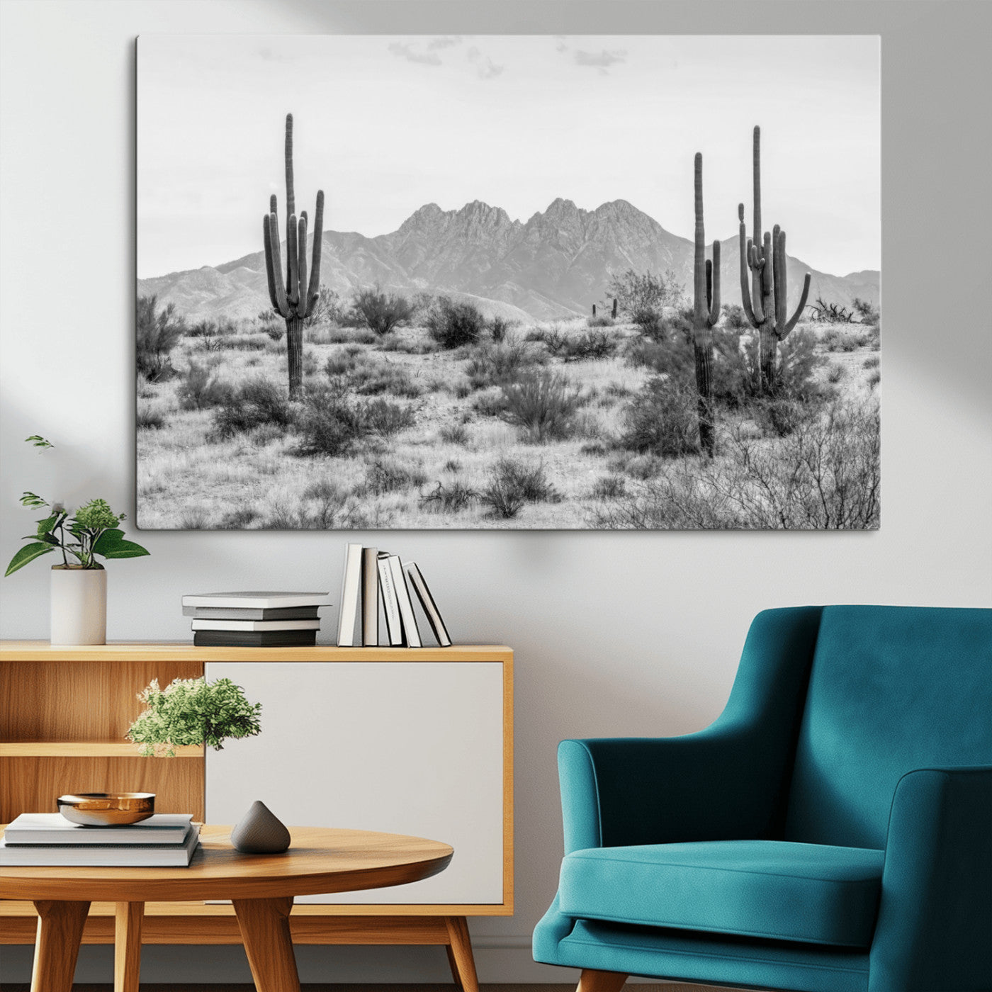 97436PHN-MGV-CV-36X24-Black White Arizona Desert Canvas Wall Art Cactus Farmhouse Wall Art
