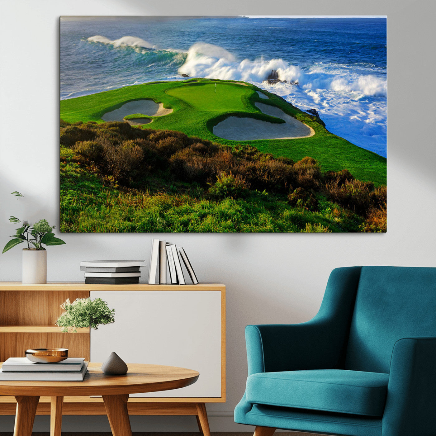 -Ocean Cliffside Golf Course Green Waves Surf Sand Bunker Scenic Coastal Landscape Nature Wall Art