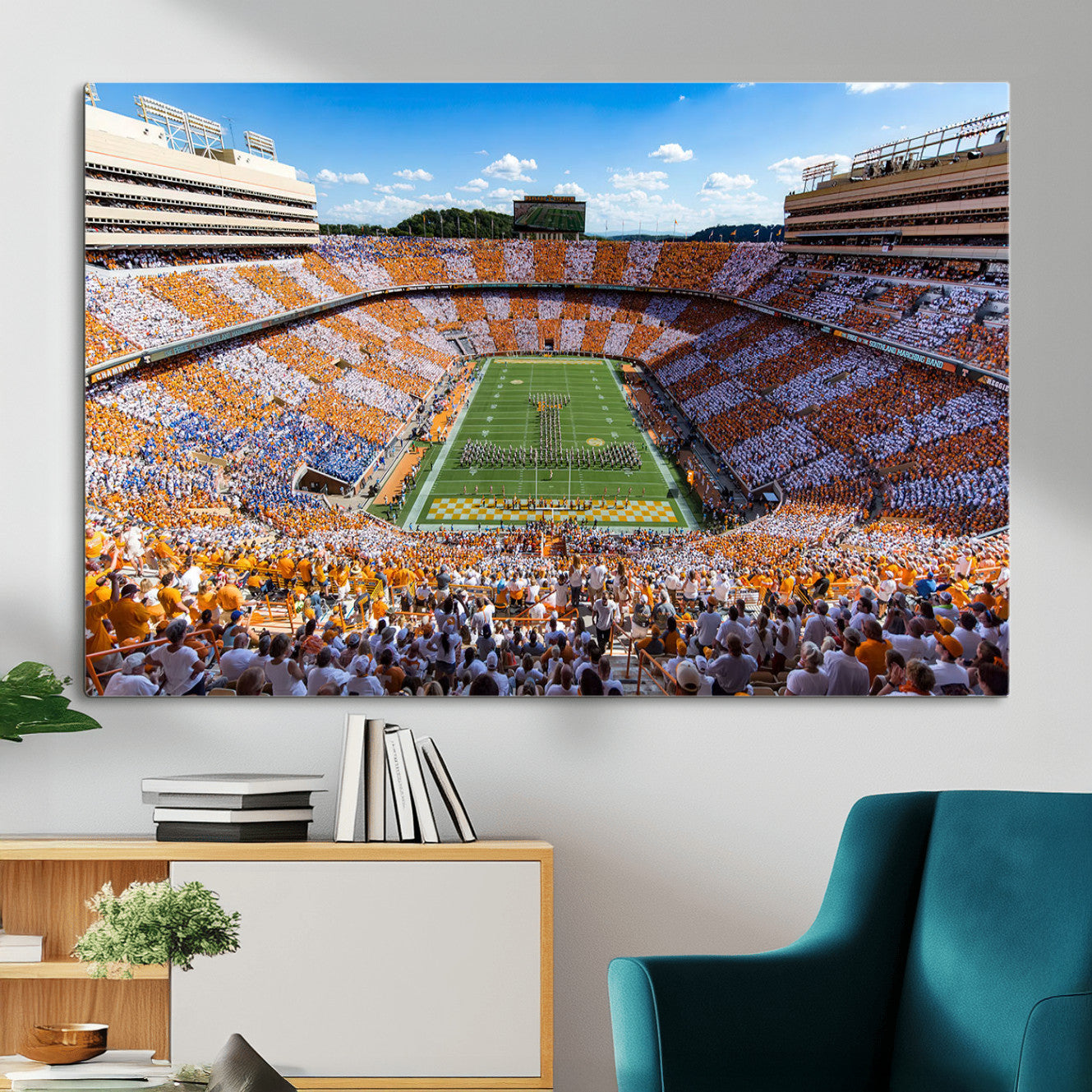 77097951-MGV-CV-36X24 - Tennessee Neyland Stadium Wall Art – Checkerboard Game Day Panoramic Canvas Print, College Football Decor for Home, Office, or Man Cave