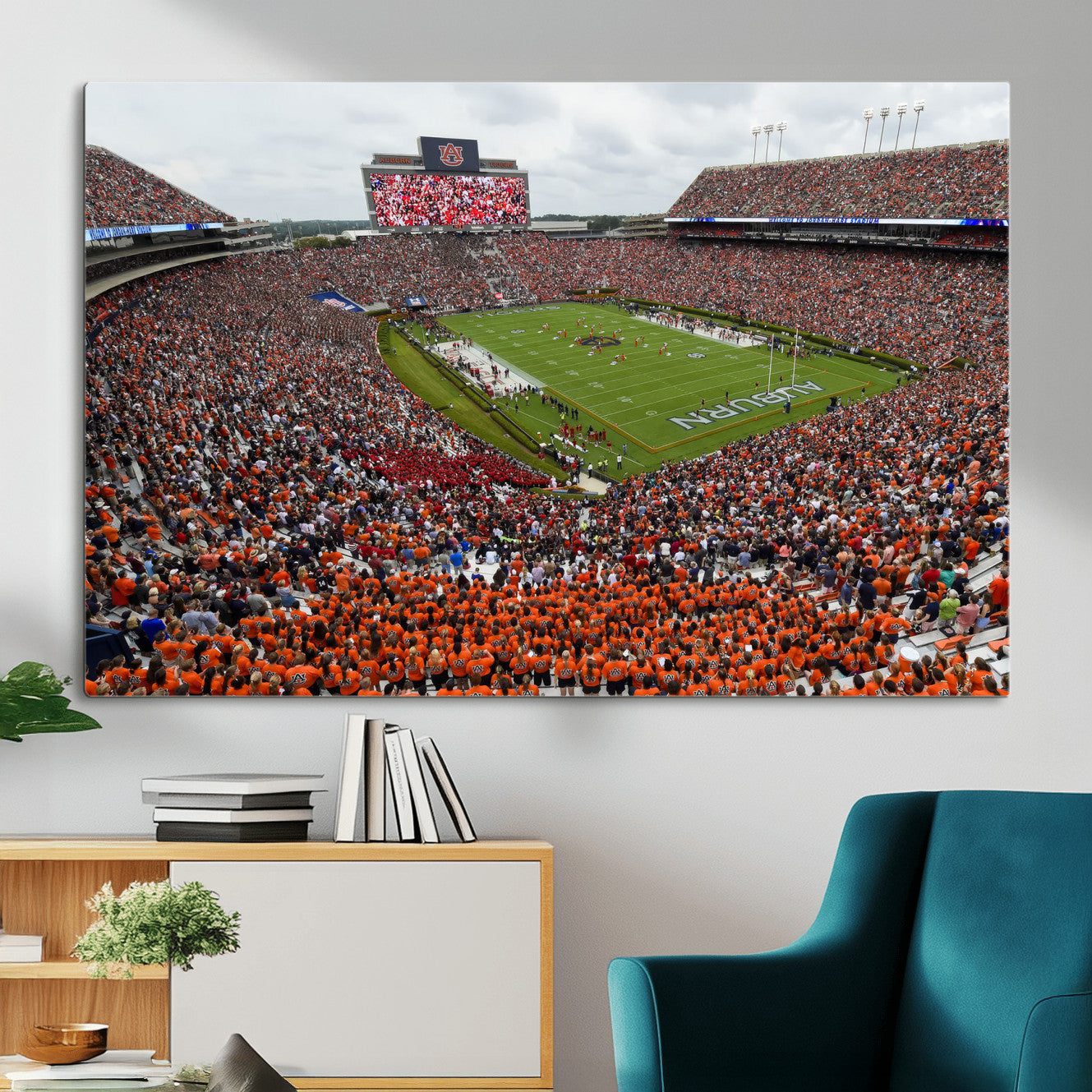 39597998-MGV-CV-36X24-Jordan-Hare Stadium Wall Art Canvas Print, College Sports Art for Man Cave or Game Room, Framed Alabama Football Decor