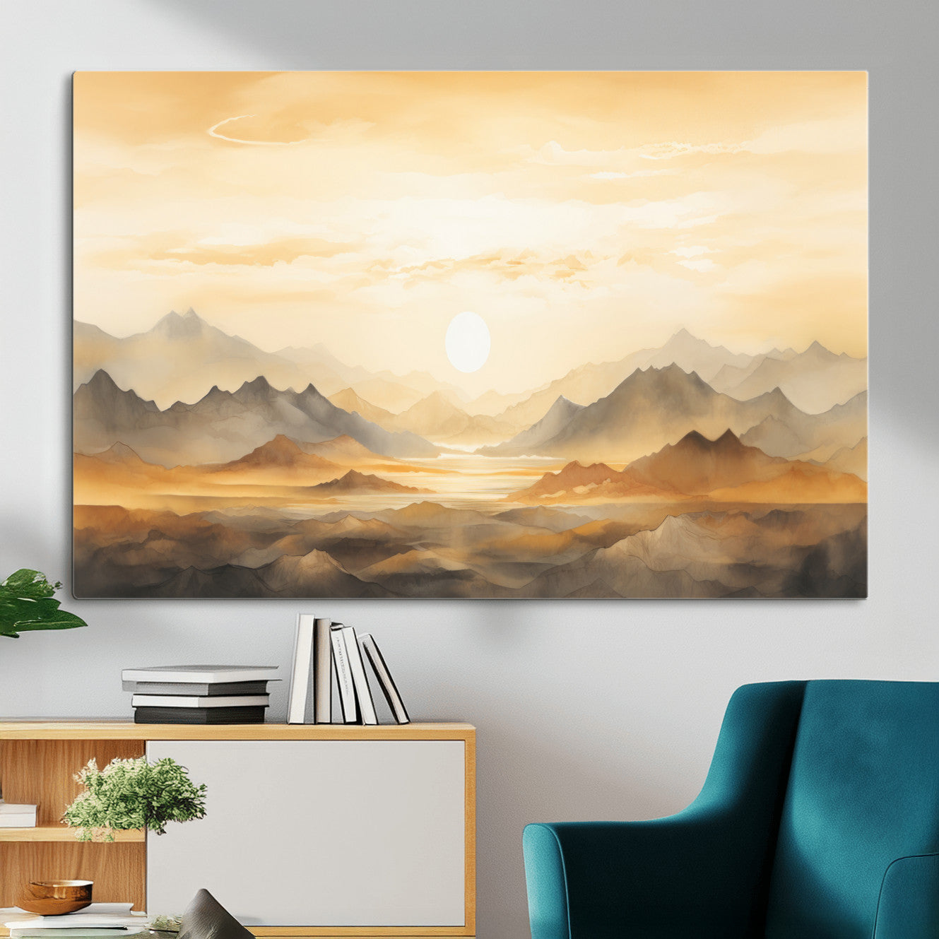Nihat1-29-MGV-CV-36X24-Sepia Color Abstract Mountain Wall Art Canvas Print