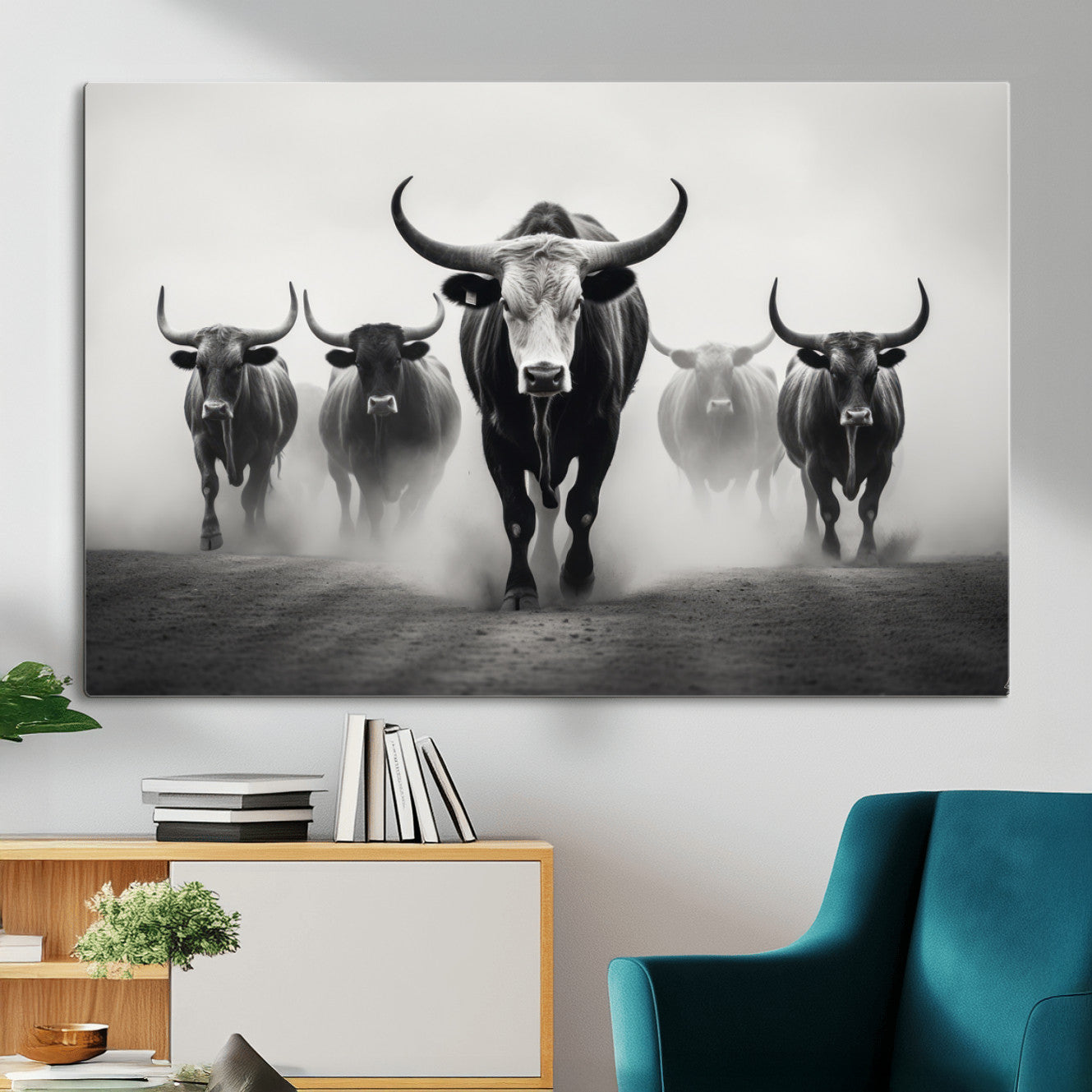 N34534C-MGV-CV-36X24 - Texas Bighorn Cow Hern Wall Art Canvas Print, Longhorn Cow Large Wall Art