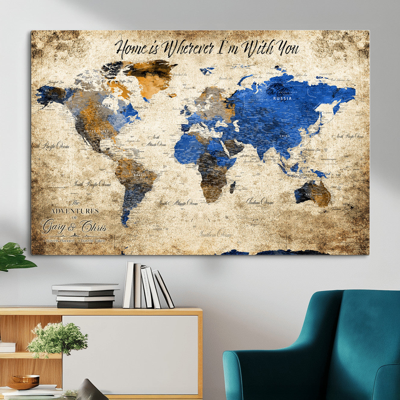 20854758-MGV-CV-36X24 - Personalized Push Pin World Map Canvas Print – Custom Framed Travel Tracker Artwork with Pins for Home and Office Decor