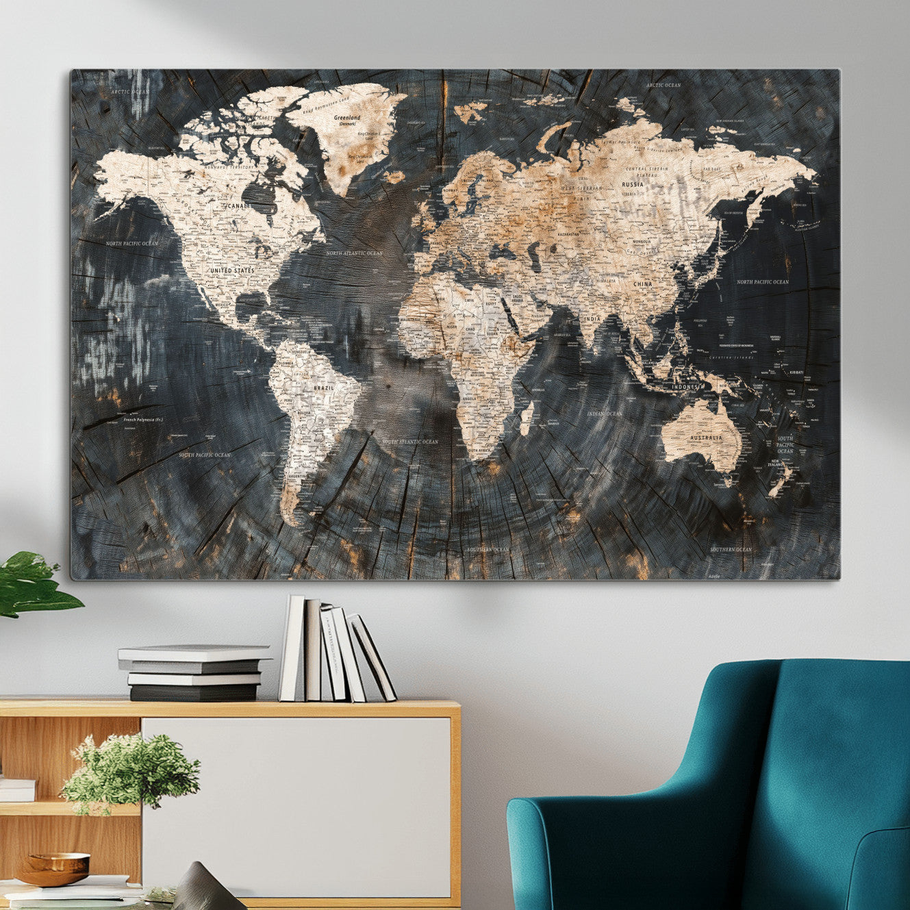 57626704-MGV-CV-36X24 - World Map Wall Art Canvas Print, Modern Decorative Framed Map Artwork Prints for Living Room, Office, Bedroom Wall Decor