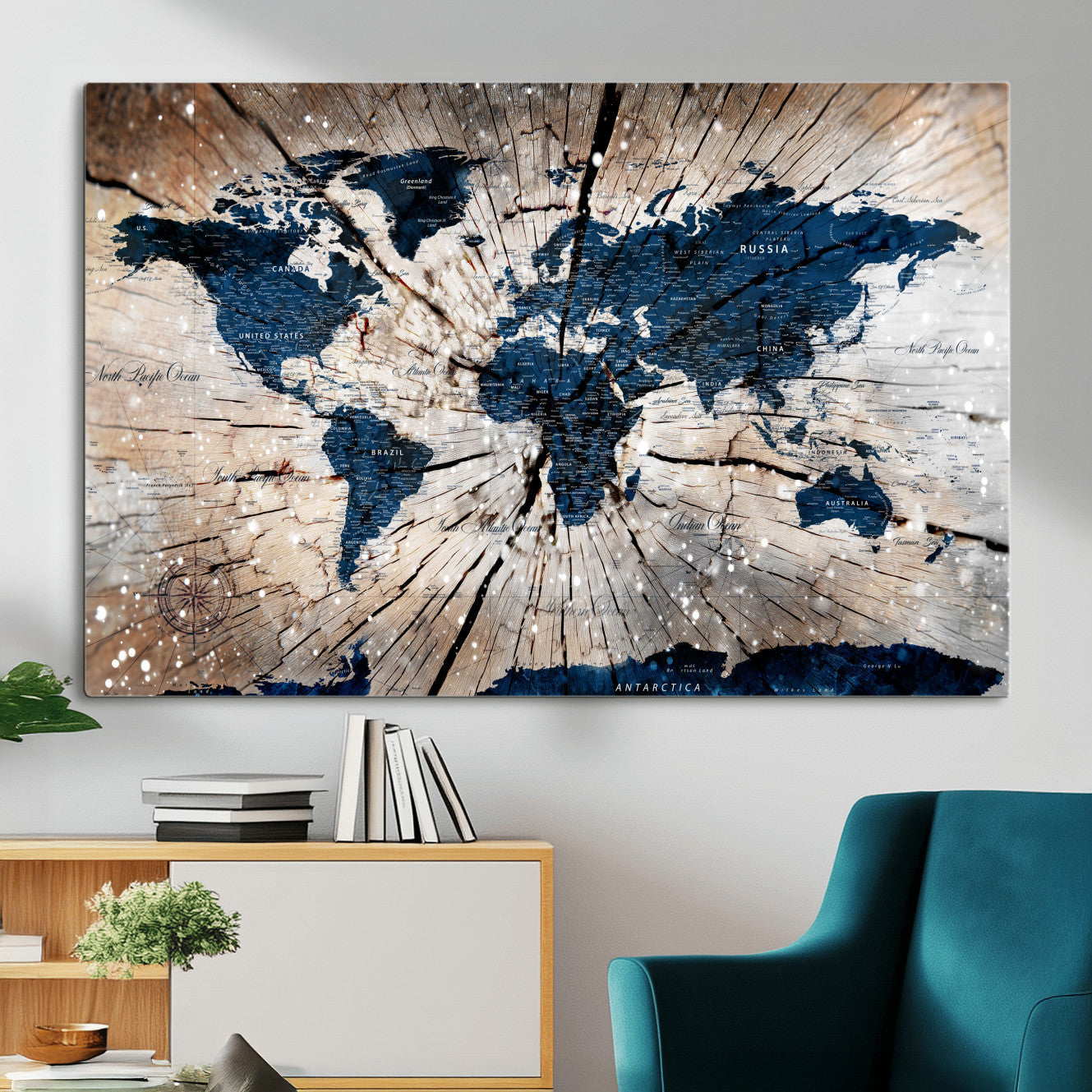 99001695-MGV-CV-36X24 - World Map Wall Art Canvas Print, Modern Decorative Framed Map Artwork Prints for Living Room, Office, Bedroom Wall Decor