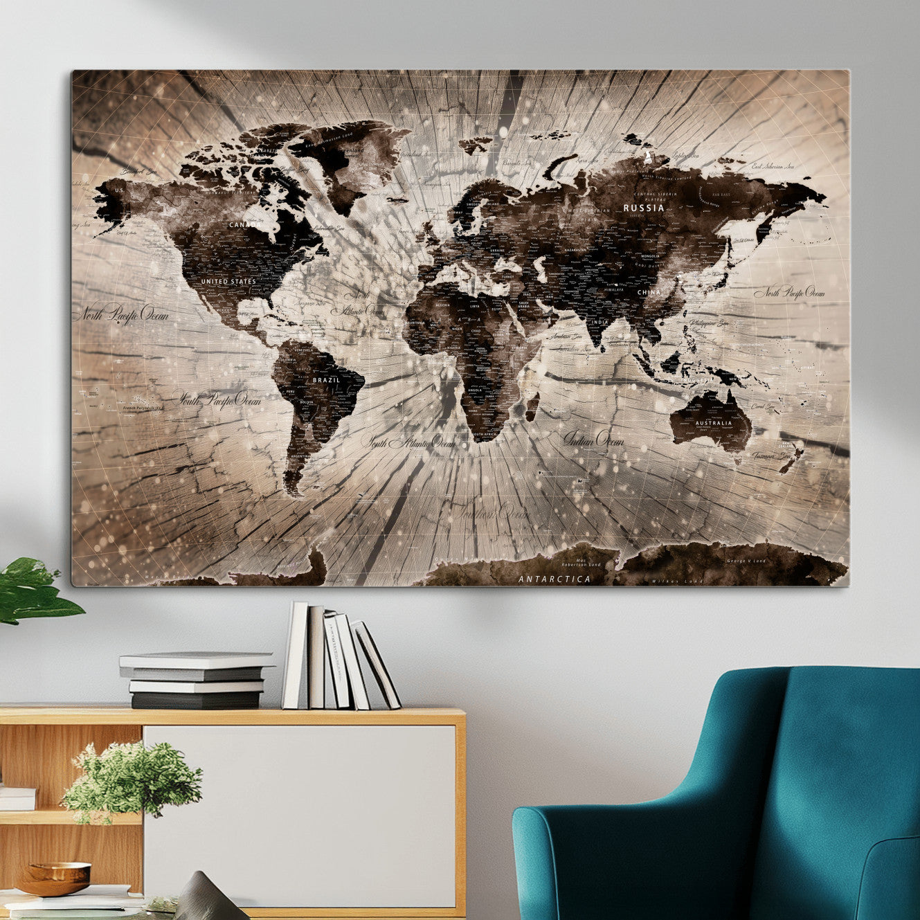 35326624-MGV-CV-36X24 - World Map Wall Art Canvas Print, Modern Decorative Framed Map Artwork Prints for Living Room, Office, Bedroom Wall Decor