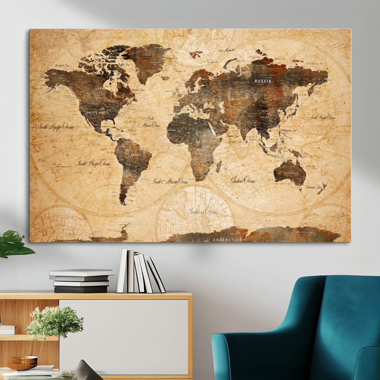 14542905-MGV-CV-36X24 - Push Pin World Map Canvas Print – Travel Tracker Wall Art for Couples, Perfect Anniversary Gift for Home or Office Decor