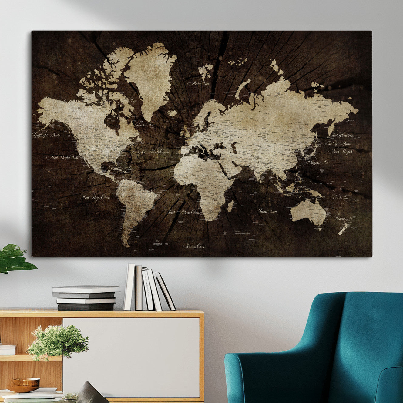 24010397-MGV-CV-36X24 - World Map Wall Art Canvas Print, Modern Decorative Framed Map Artwork Prints for Living Room, Office, Bedroom Wall Decor