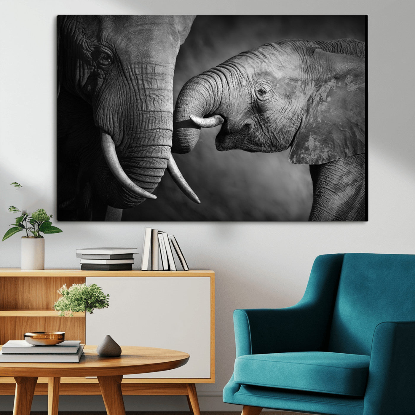 MGV-CV-36X24 - Elephant Family Wall Art Canvas, Framed Elephant Family Canvas Print