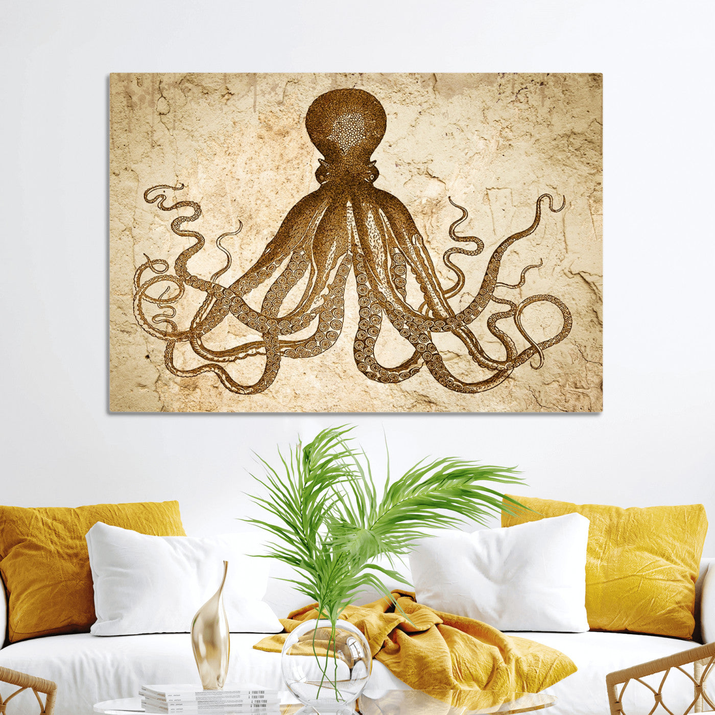 96154-MGV-CV-36X24-Sepia Octopus Wall Art Abstract Animal Canvas Print