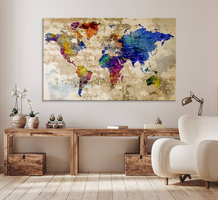 Watercolor World Map Canvas Print World Map Wall Art Great Design Great Gift Idea