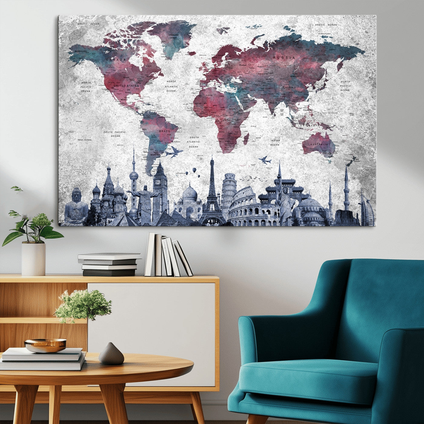MGV-CV-36X24 - Push Pin World Map Canvas Print – Framed Wall Art for Couples to Track Their Travels – Anniversary