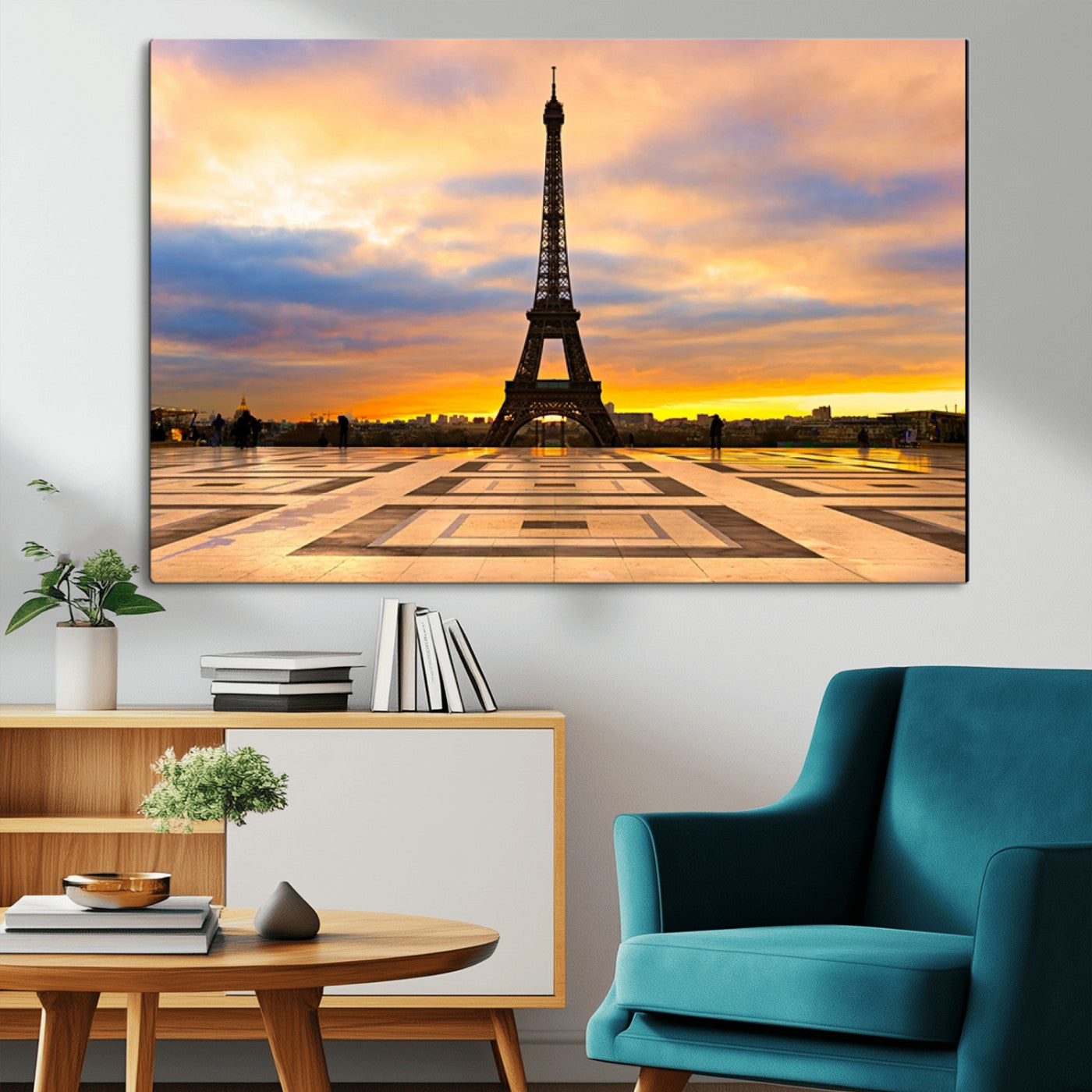 MGV-CV-36X24 - Paris Eiffel Tower Sunset Canvas Wall Art Print - Iconic Landmark Decor with Vibrant Colors
