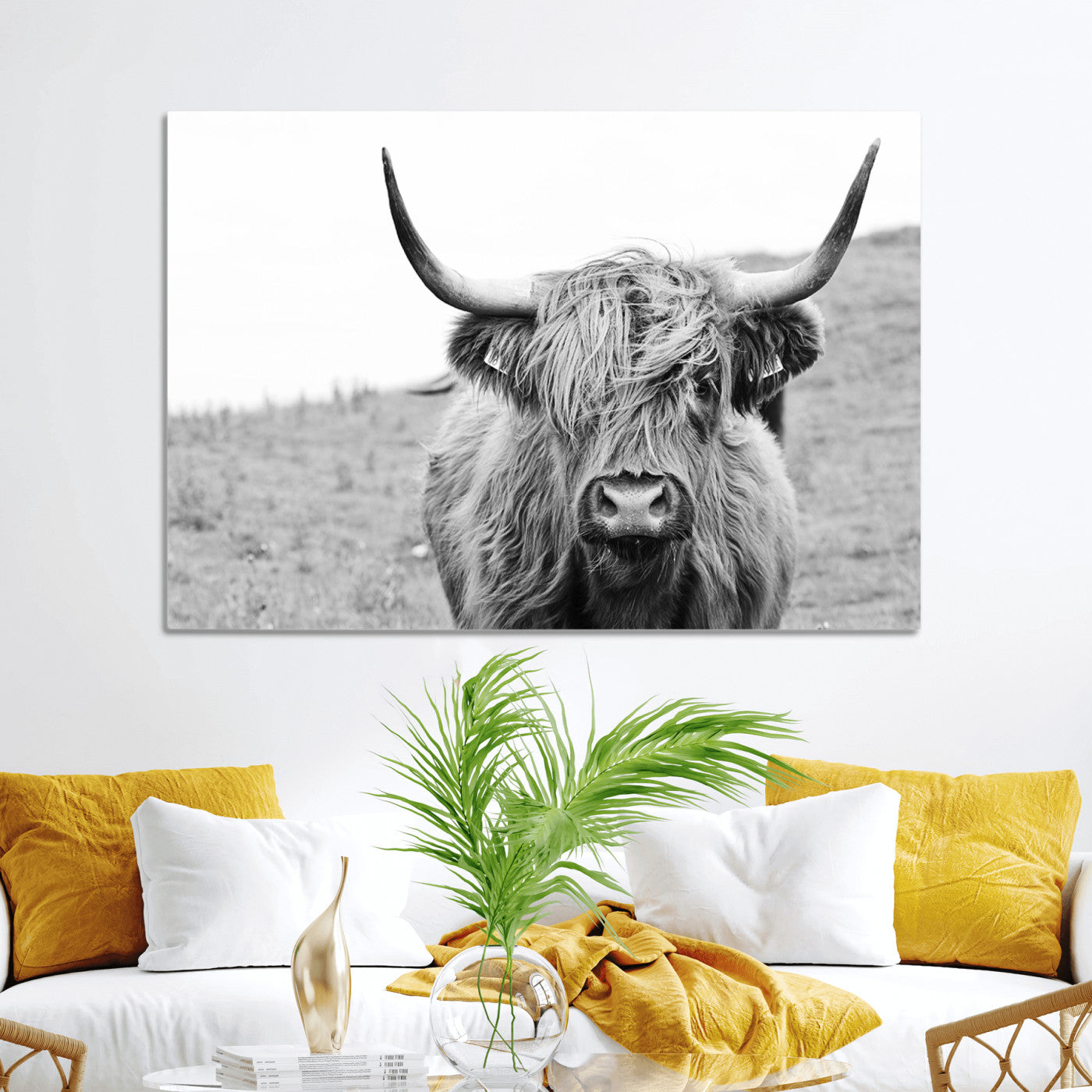 16248-MGV-CV-36X24-Newfoundland Cow Art Wall Art, Black White Cow Art Wall Art Canvas Print