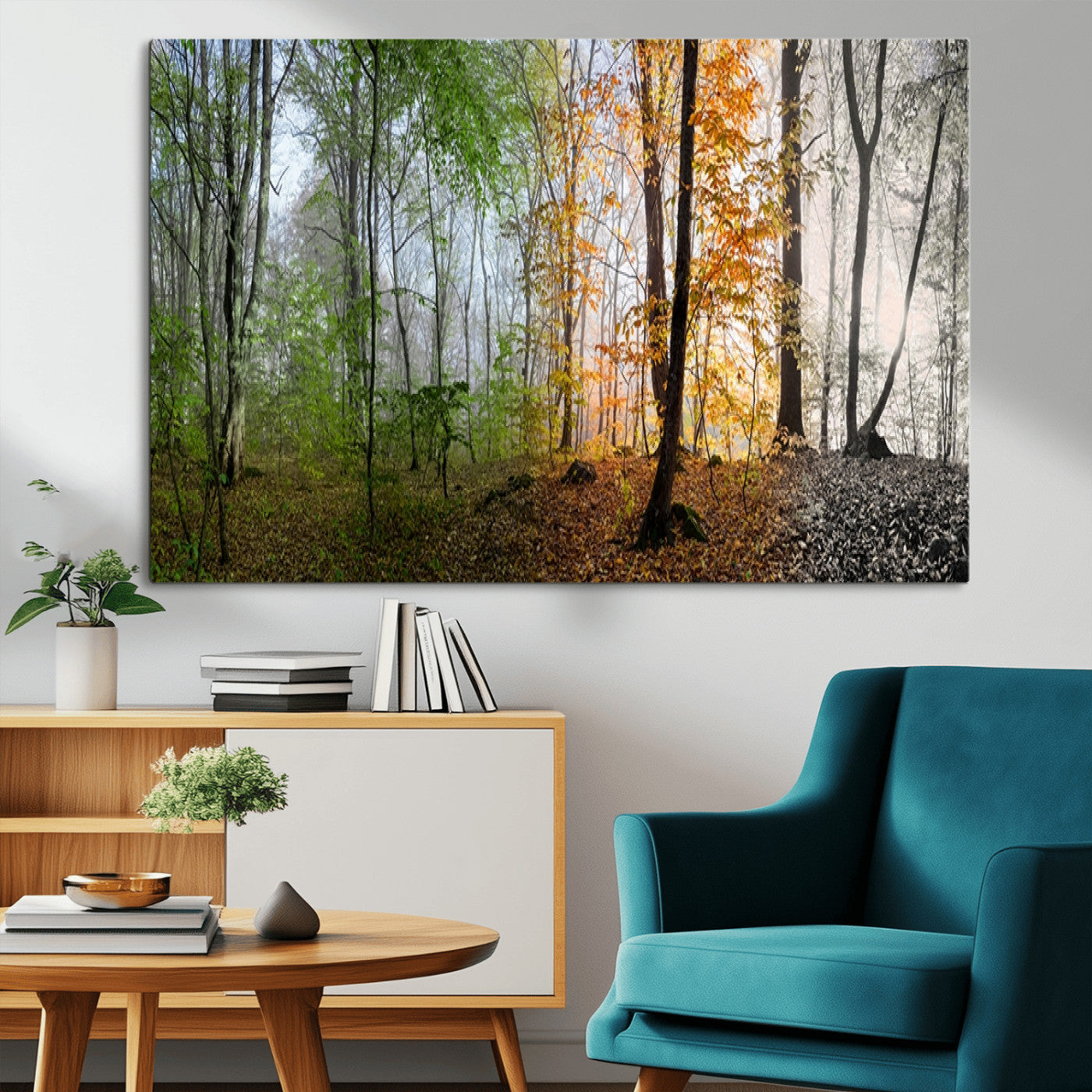 MGV-CV-36X24 - Four Seasons Wall Art Forest Canvas Print – Triptych Seasonal Nature Print – Landscape Decor for