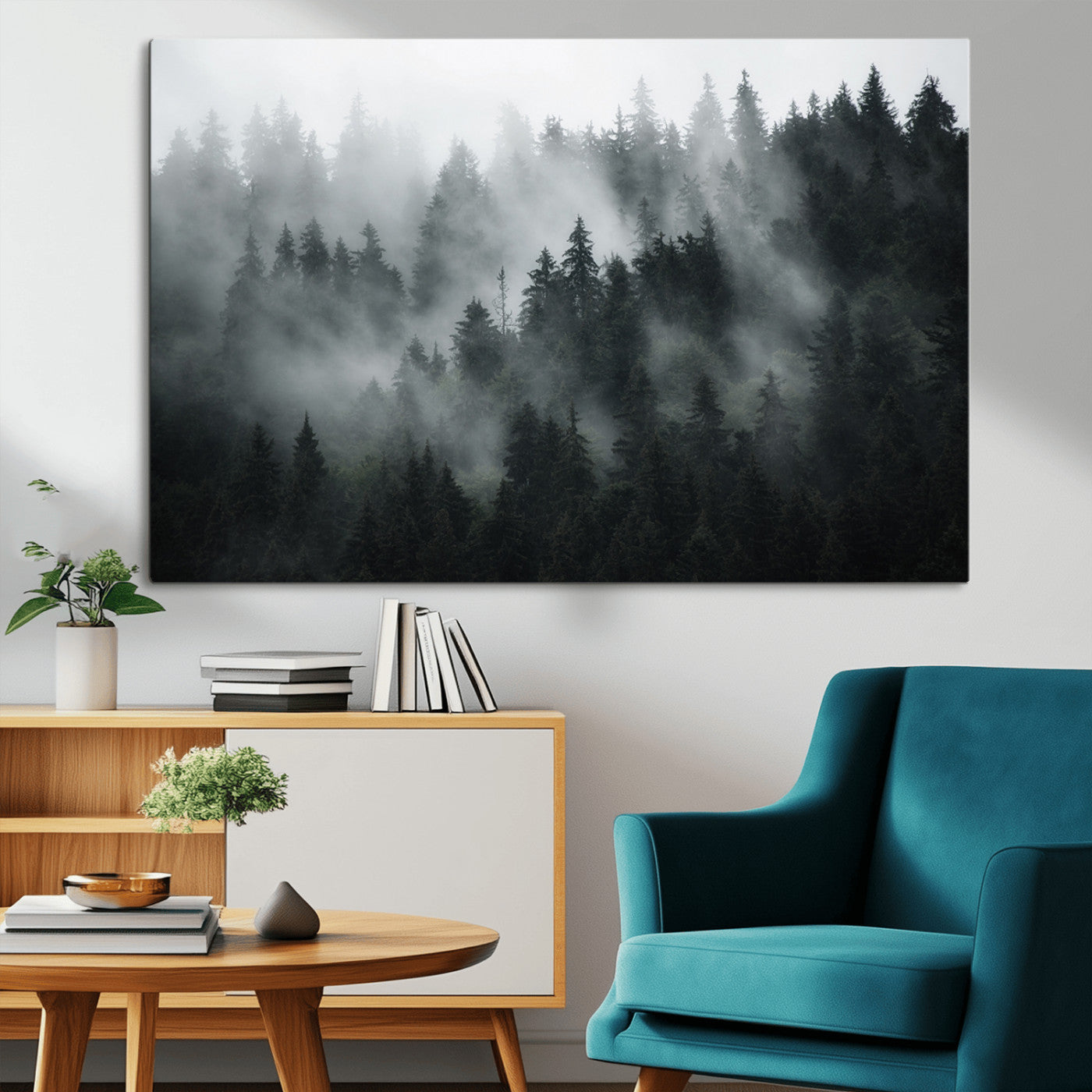 MGV-CV-36X24 - Foggy Forest Wall Art Canvas Print | 3 Panel Large Misty Landscape for Dining Room, Office, or