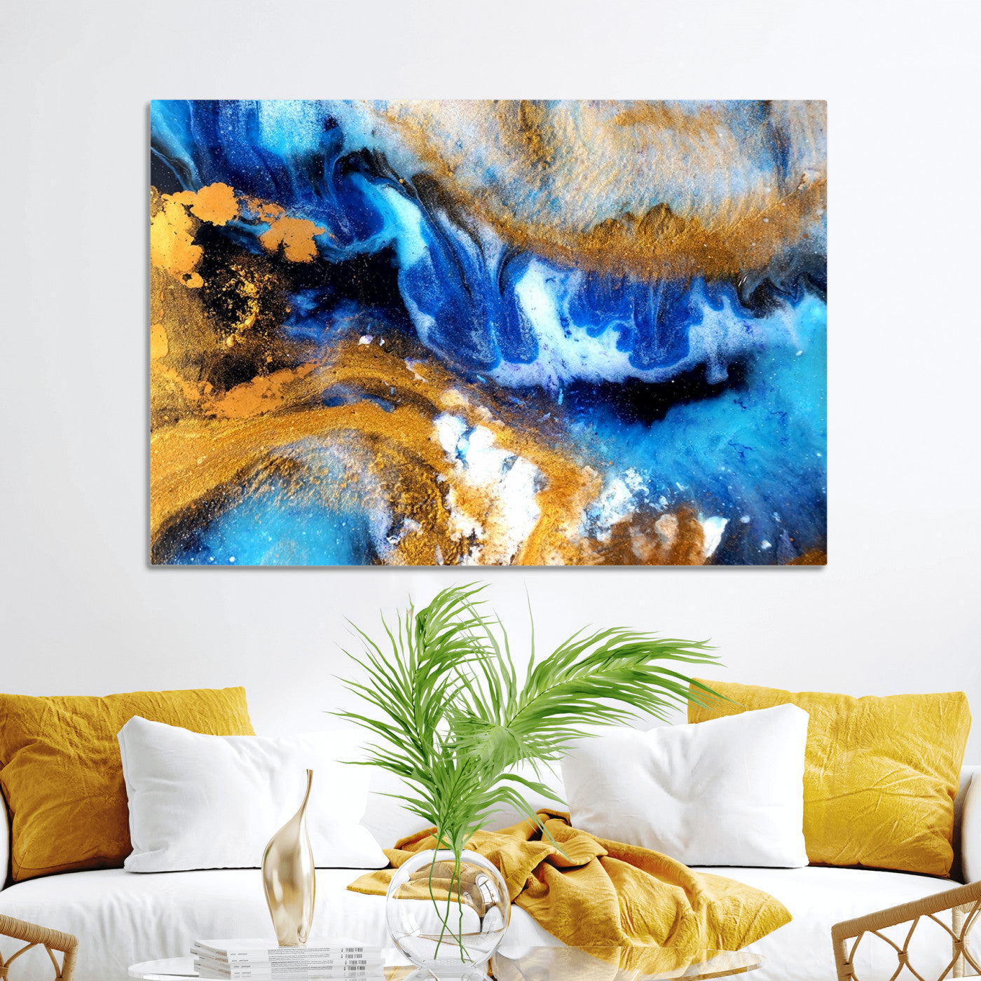 42100-MGV-CV-36X24-Blue Orange Marble Fluid Effect Canvas Wall Art Print