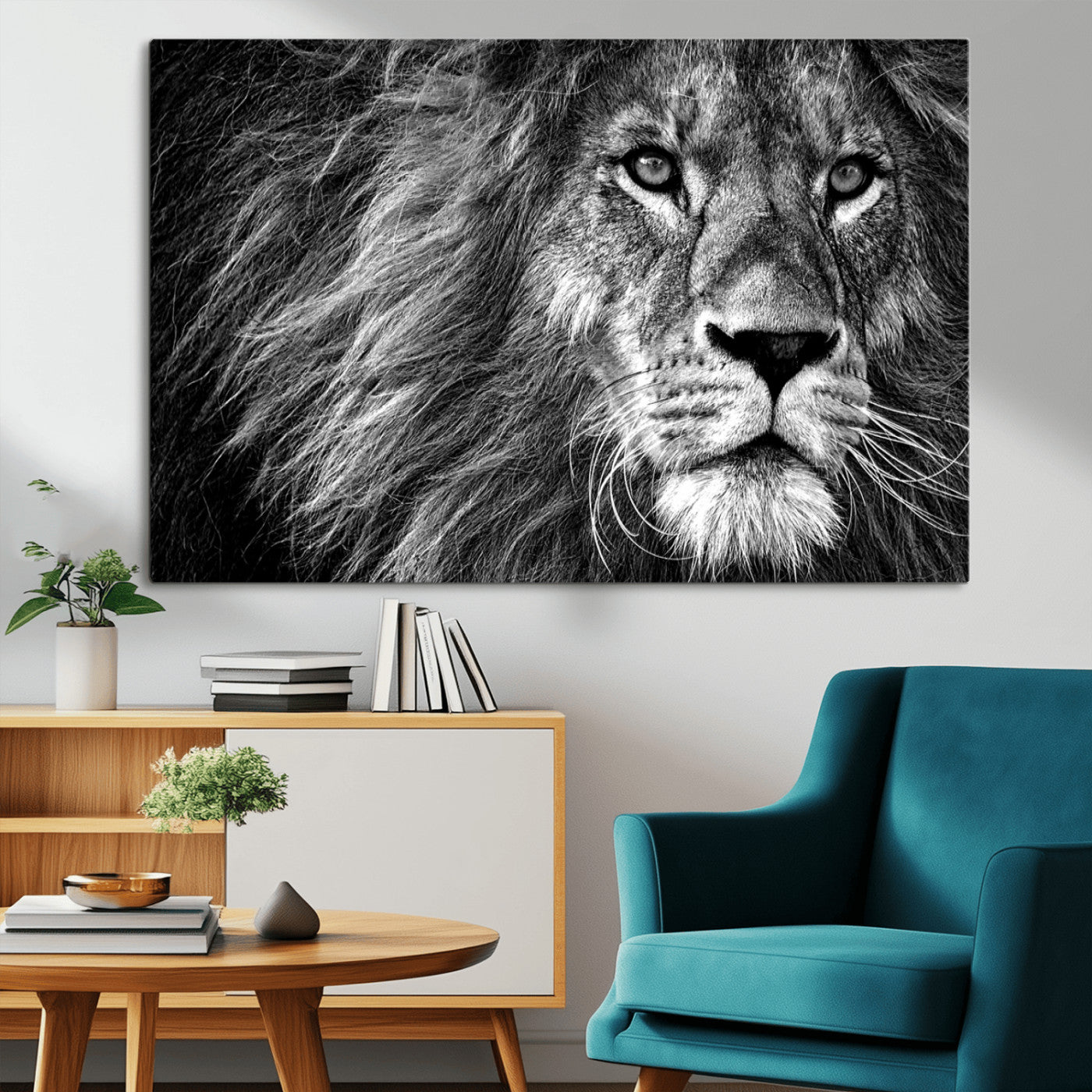 MGV-CV-36X24 - Black and White Lion Canvas Wall Art Print