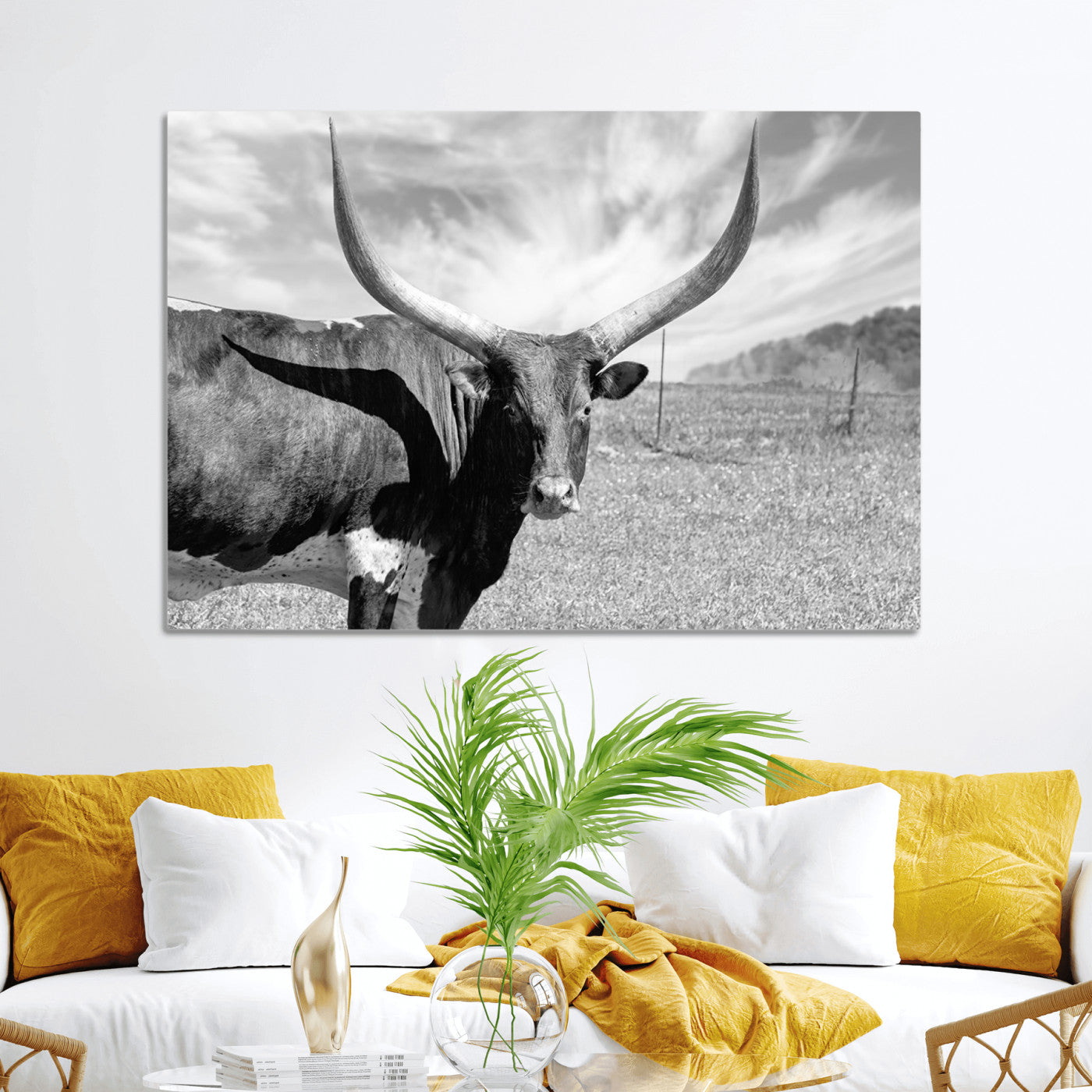 30017-MGV-CV-36X24-Cattle Wall Art Longhorn Cow Canvas Print