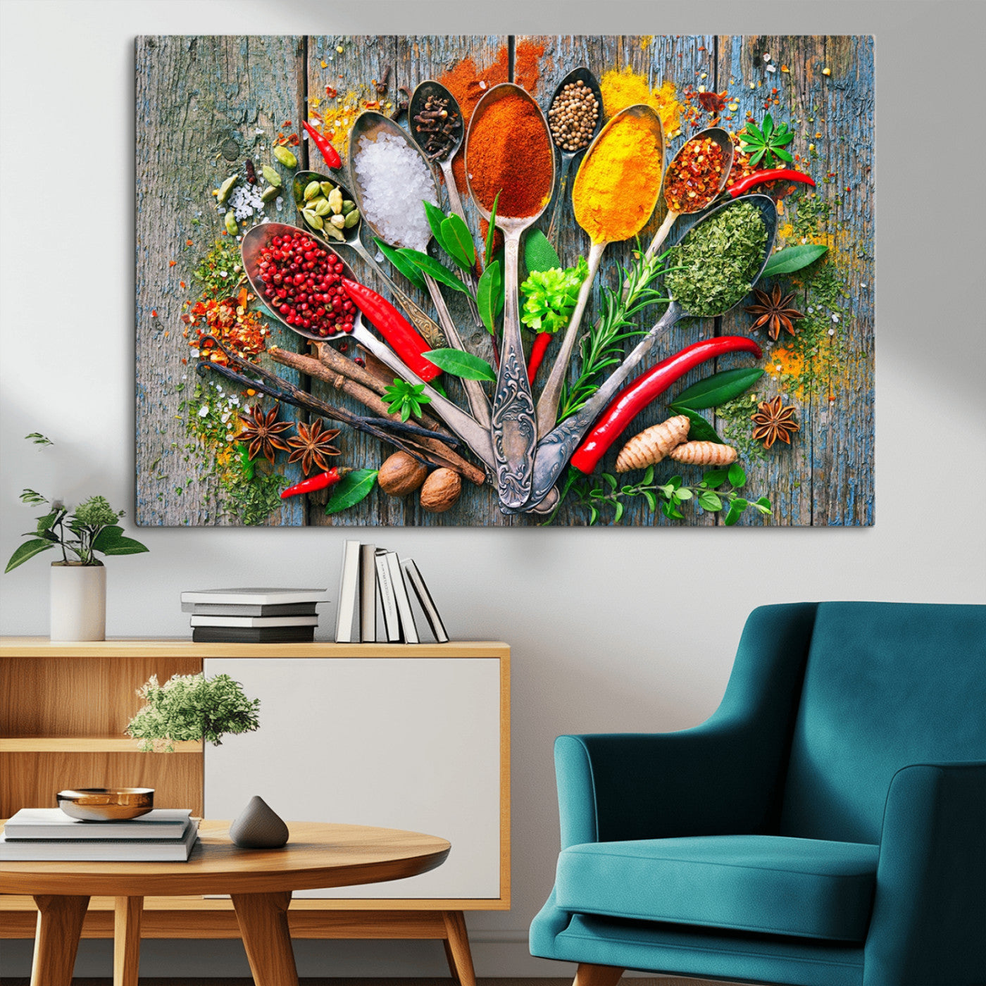 MGV-CV-36X24 - Kitchen Wall Art Print - Spoonful of Spices Cooking Wall Art Canvas Print - Vibrant Kitchen Decor