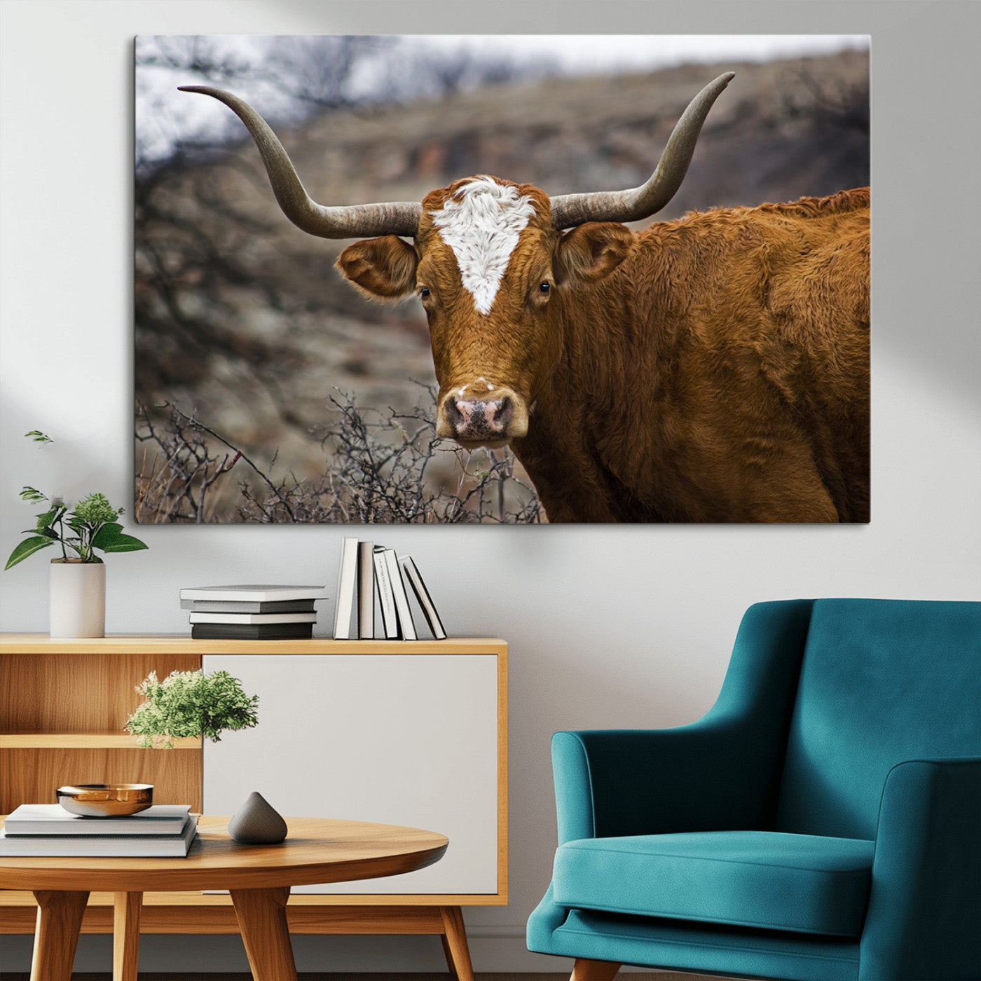 MGV-CV-36X24 - Texas Longhorn Canvas Wall Art - Longhorn Steer Canvas Wall Art Print- Rustic Western Animal Print,