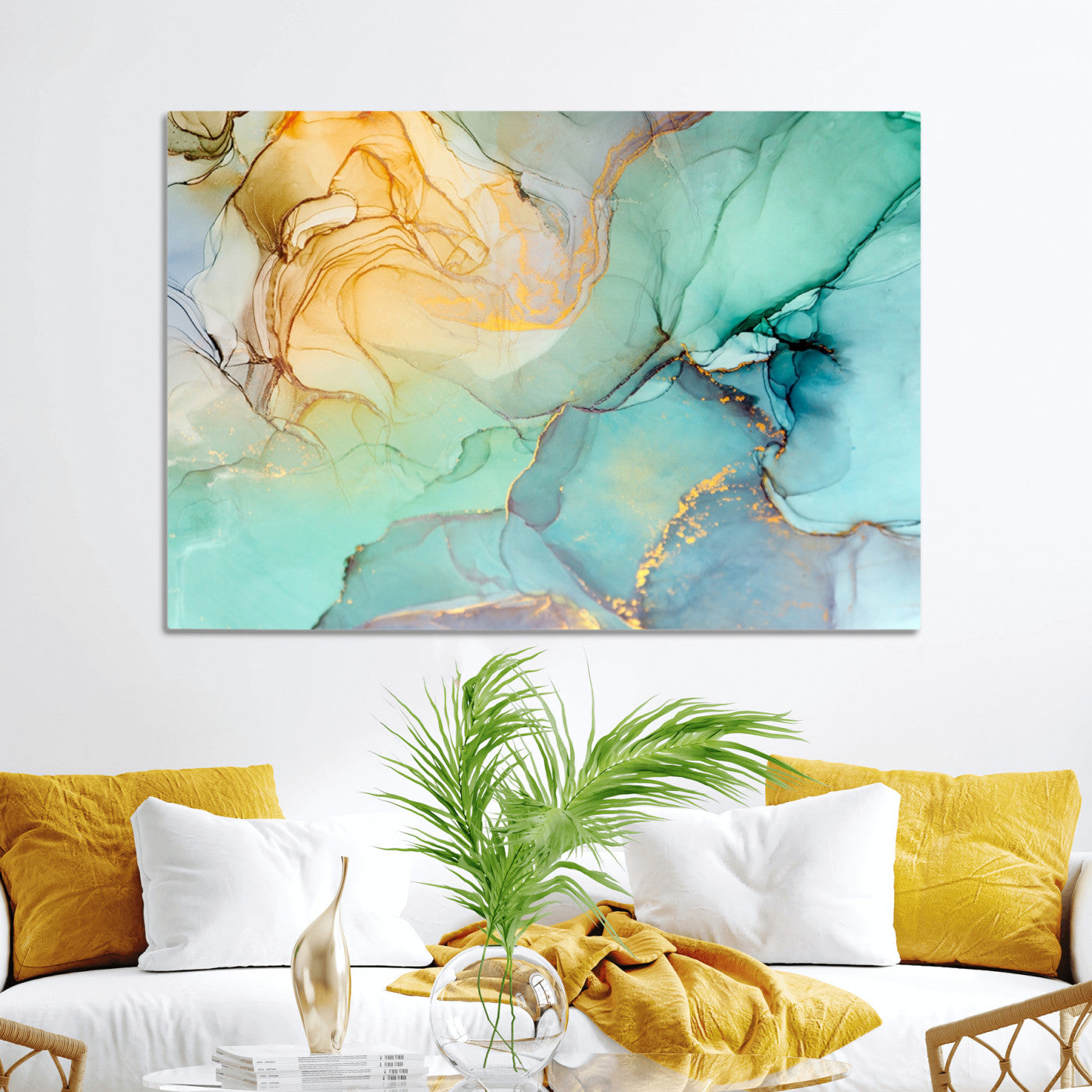 47242-MGV-CV-36X24-Green Marble Fluid Effect Wall Art Abstract Canvas Wall Art Print