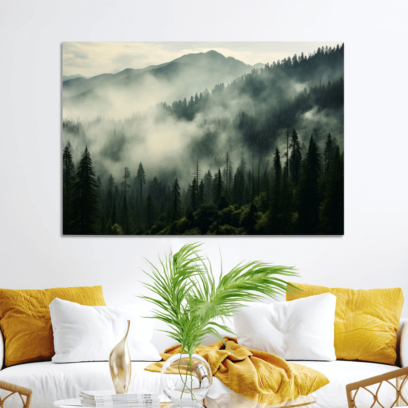 25295-MGV-CV-36X24-Captivating Misty Forest Wall Art Premium Canvas Print a Foggy and Serene Atmosphere