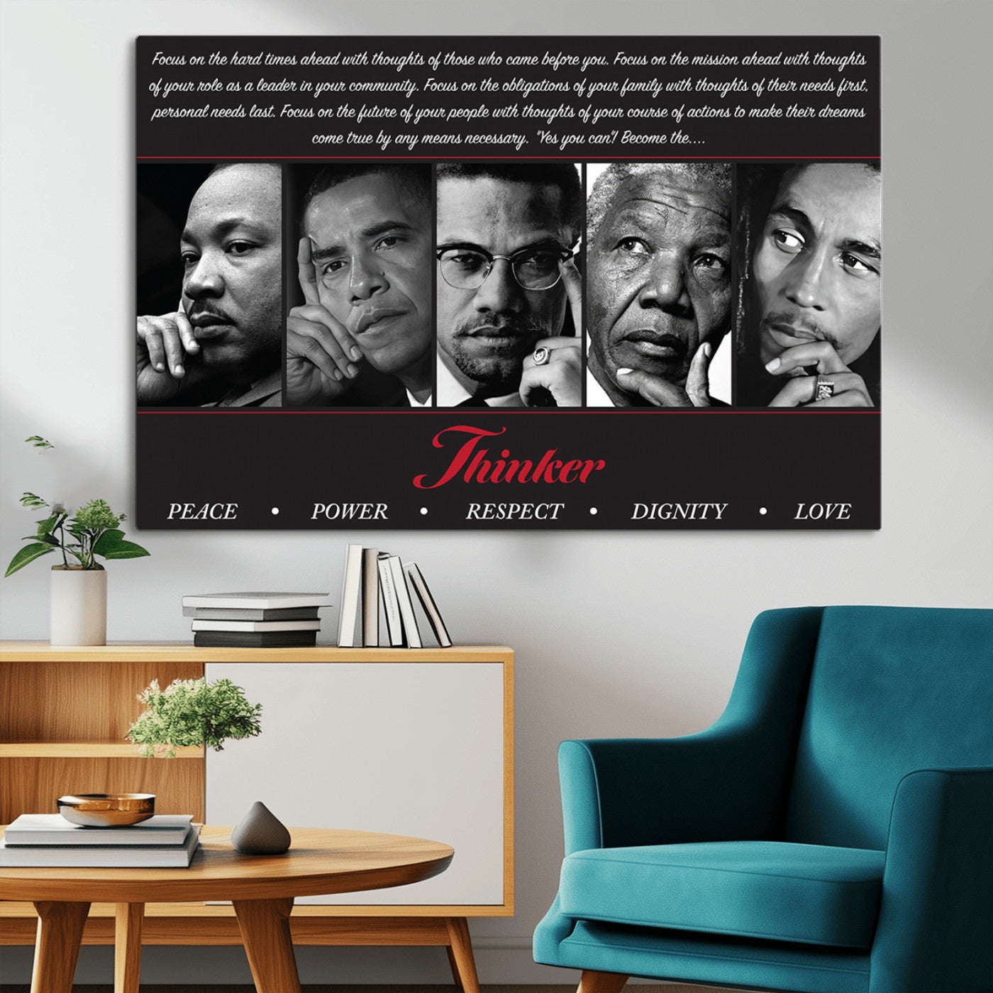 MGV-CV-36X24 - Thinker Peace Power Respect Dignity Wall Art | Thinkers of Changel Wall Art Featuring Icons of