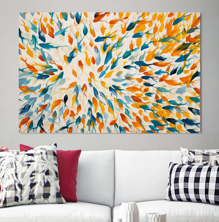 Abstract Fish Shoal Wall Art Canvas Print, Colorful Fish Herd Painting on Canvas Print, Ocean Animal Artwork, Ready to Hang