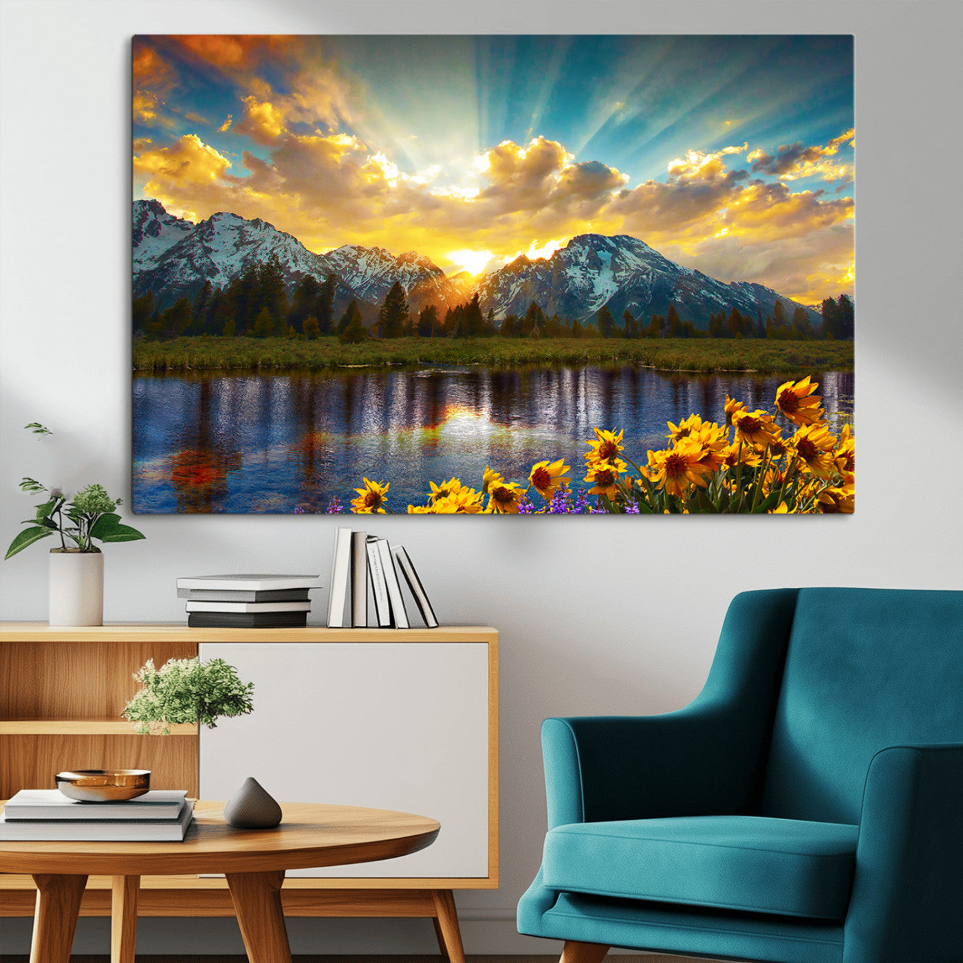 MGV-CV-36X24 - Grand Teton Park Amazing Mountain Landscape Sunset Wall Art Canvas Print