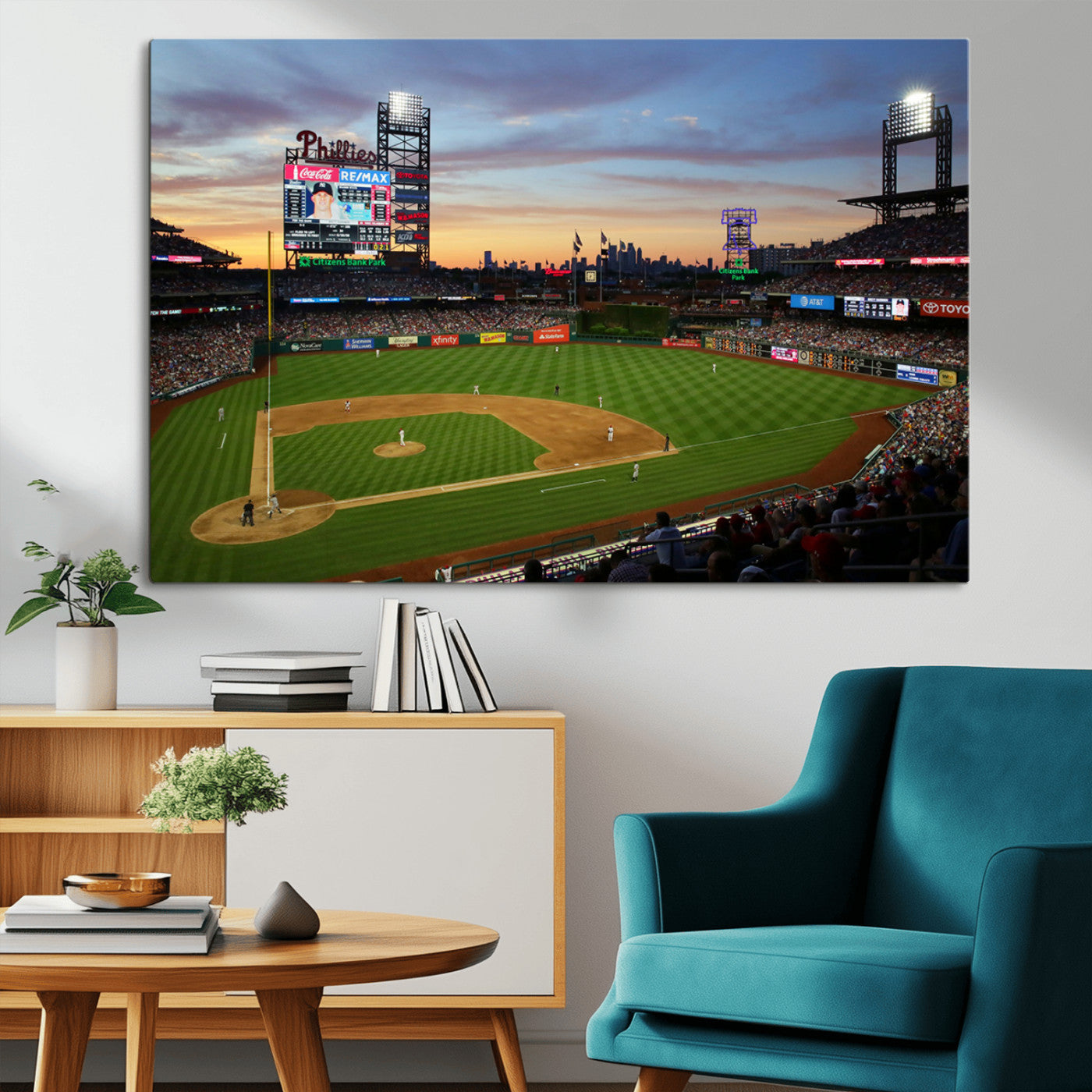 MGV-CV-36X24 - Citizens Bank Park Philadelphia Phillies Wall Art Canvas | 3-Panel Canvas Print of Phillies Stadium