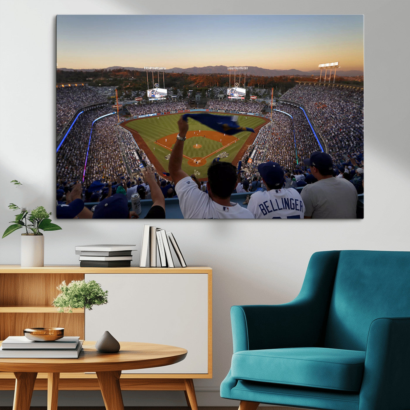 MGV-CV-36X24 - Dodger Stadium Sunset Game Triple Canvas Wall Art - Los Angeles Dodgers MLB Match