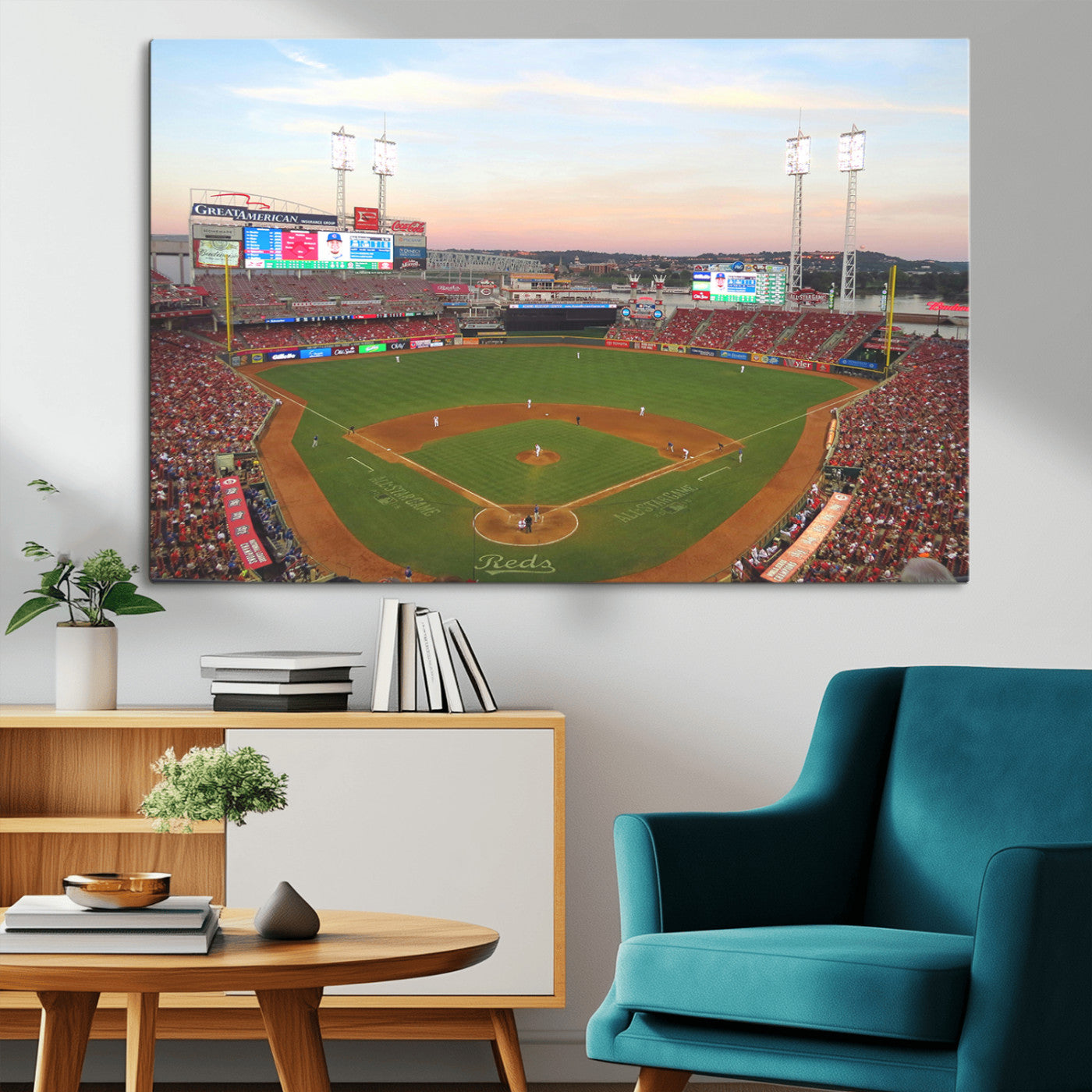 MGV-CV-36X24 - Cincinnati Reds Baseball Print Canvas- Cincinnati Great American Ball Park Stadium Wall Art Canvas