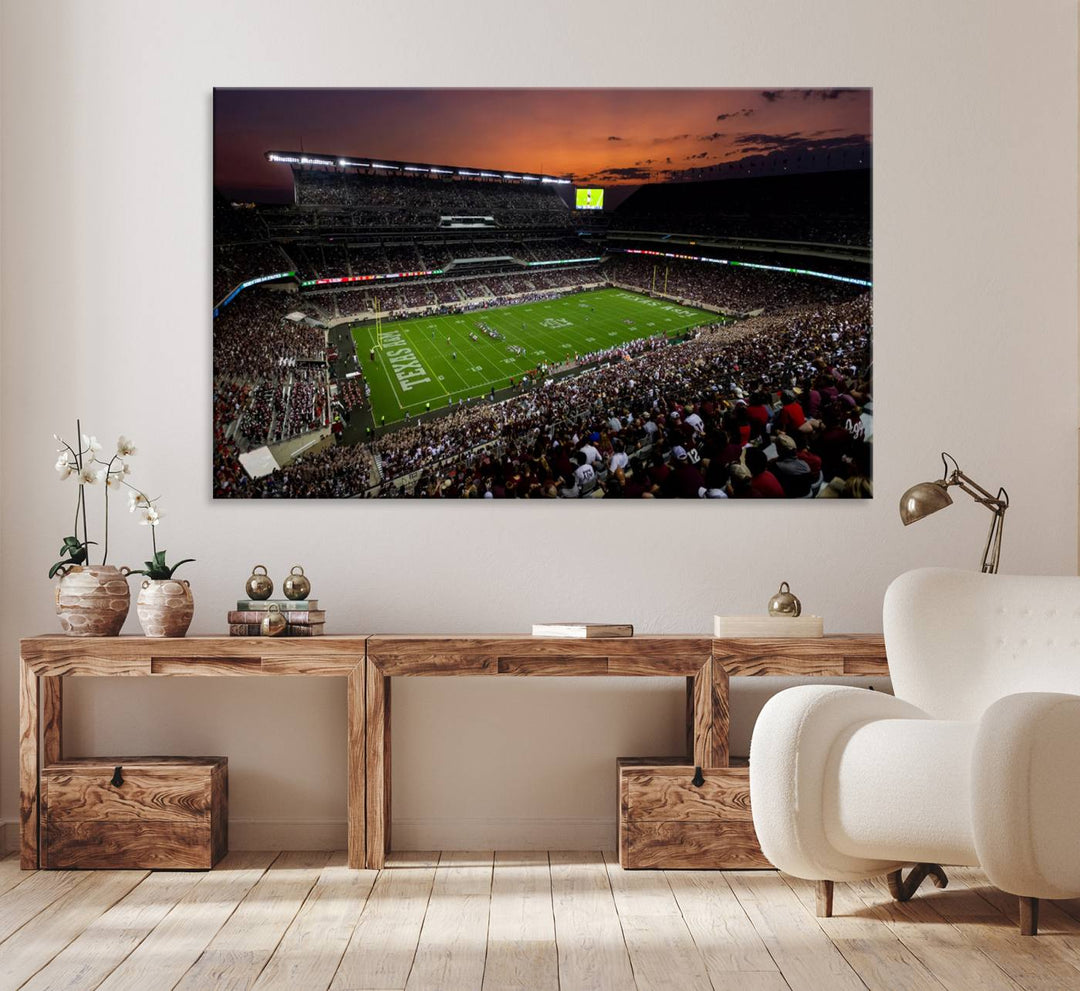 Canvas print of the Texas A&M University Aggies football team at Kyle Field Stadium.