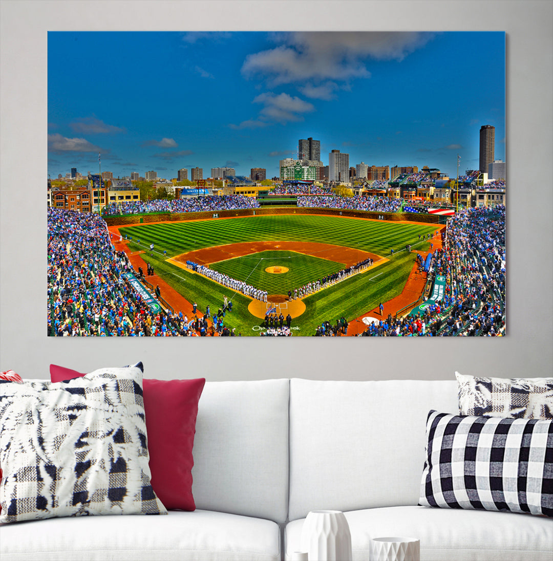 Wrigley Field Chicago Cubs Panoramic 3-Piece Canvas Wall Art - Iconic Baseball Stadium Print for Sports Lovers - Ready to Hang