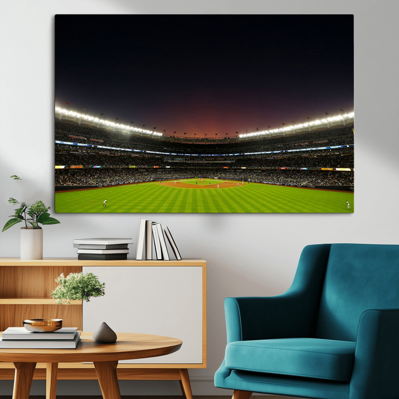 MGV-CV-36X24 - Yankee Stadium Night Game Triple Canvas, Yankee Stadium Canvas Wall Art - New York Yankees MLB Match