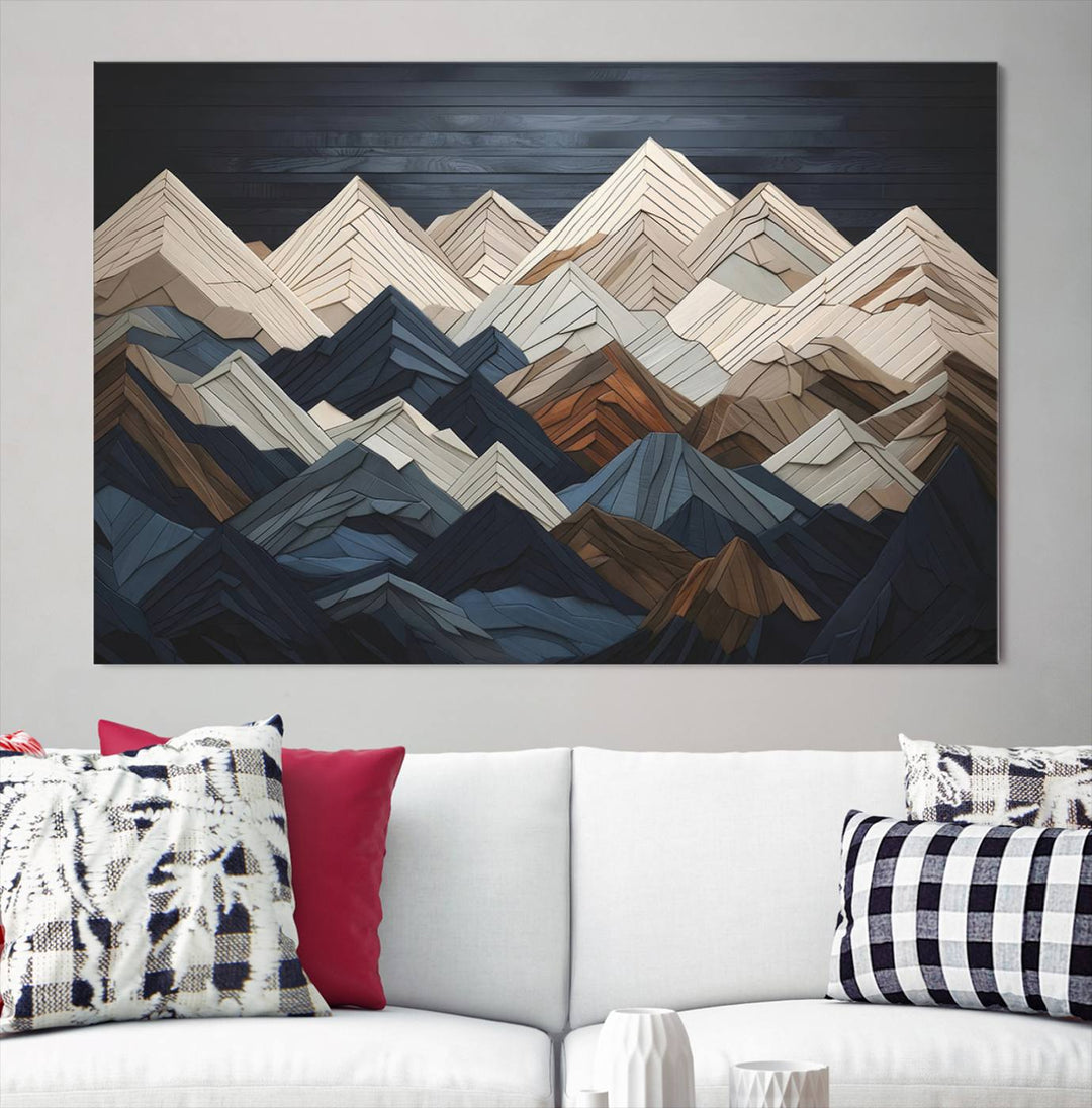 Wood Mountain Range Wall Art - Ready to Hang 3-Piece Set for Modern Rustic Decor, Abstract Wooden Design for Living Rooms Offices